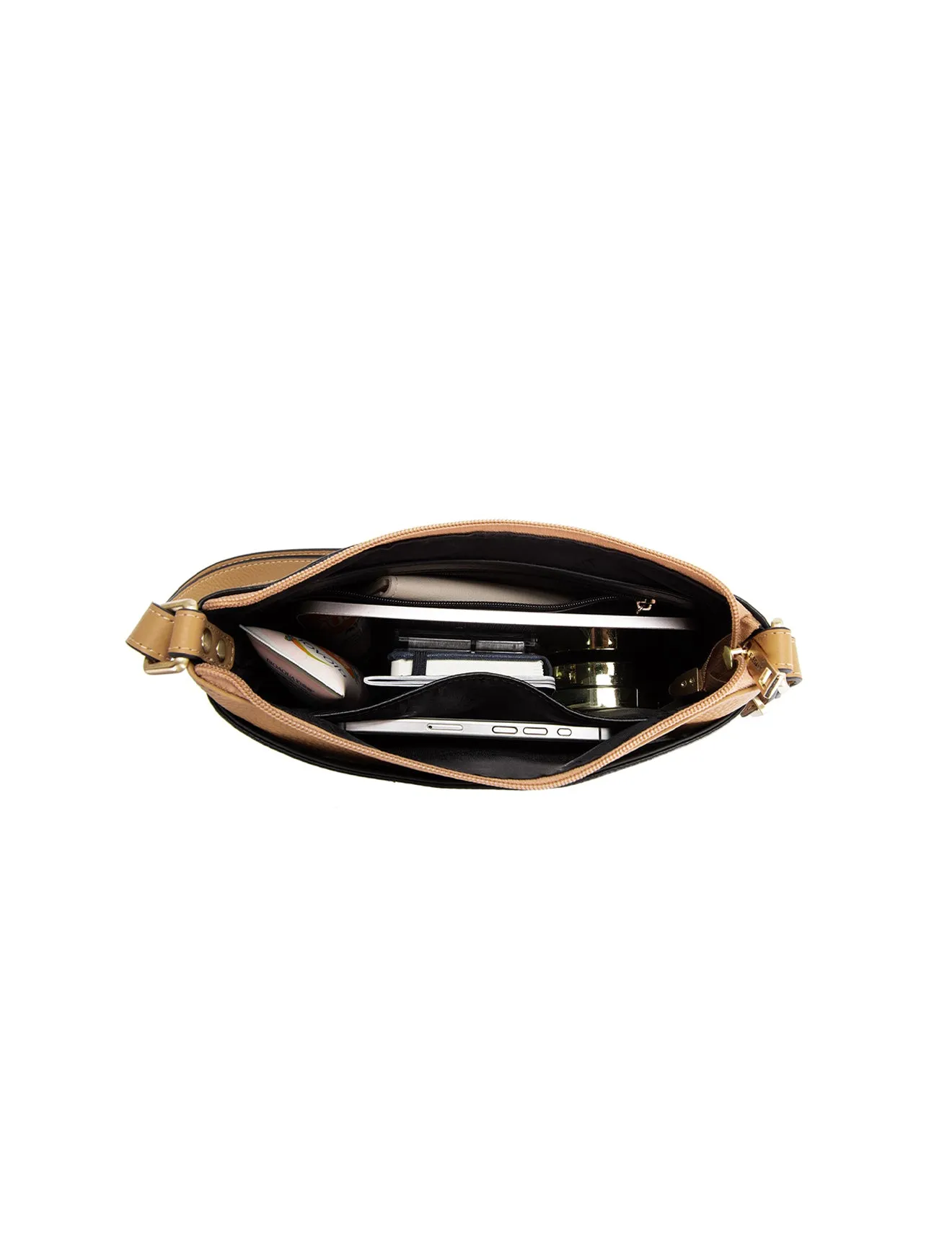 FRANCIS LEATHER XBODY BAG WITH RFID COMPARTMENT- E1-0840-BLK/CAM