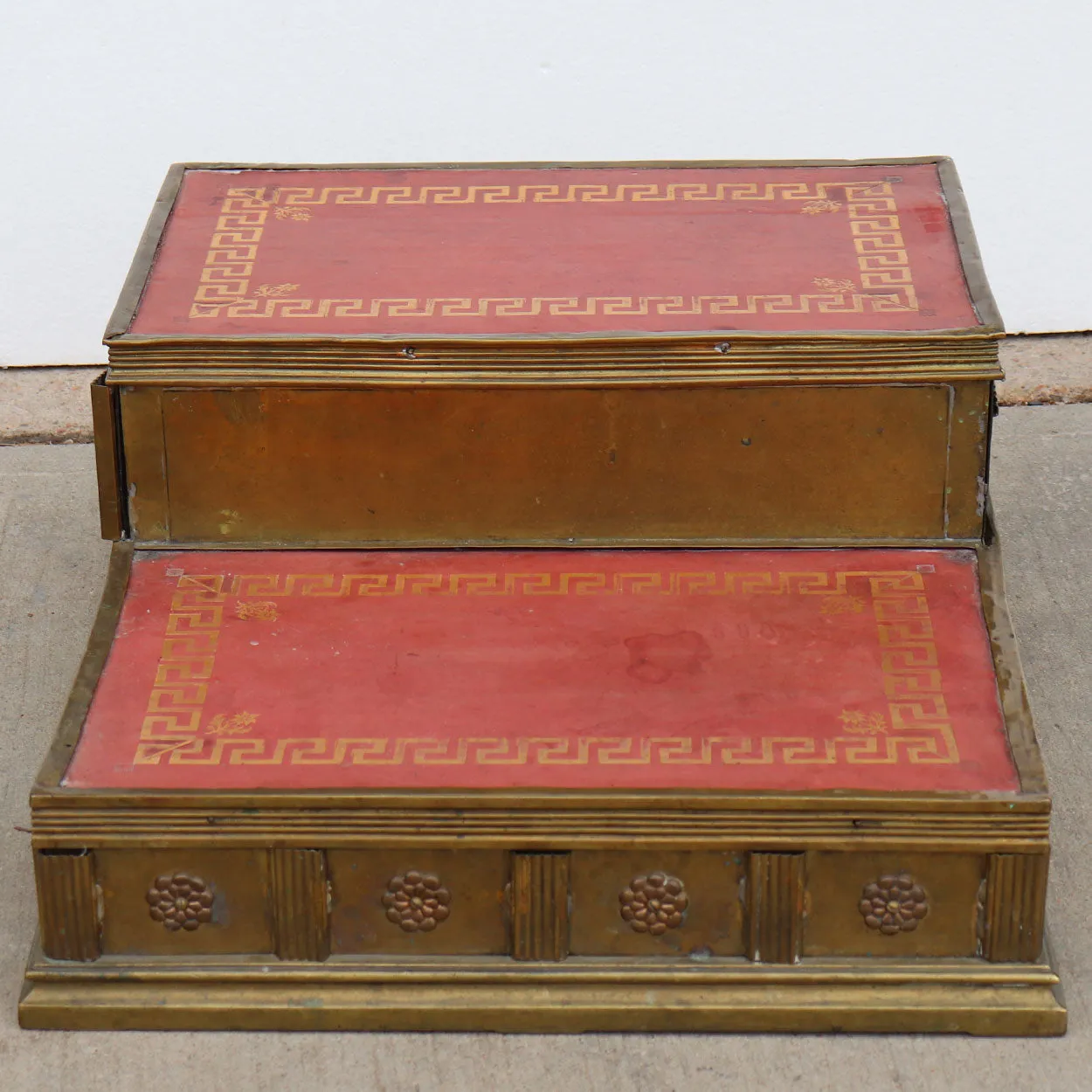 French Gothic Revival Brass and Red Leather Altar / Library Steps