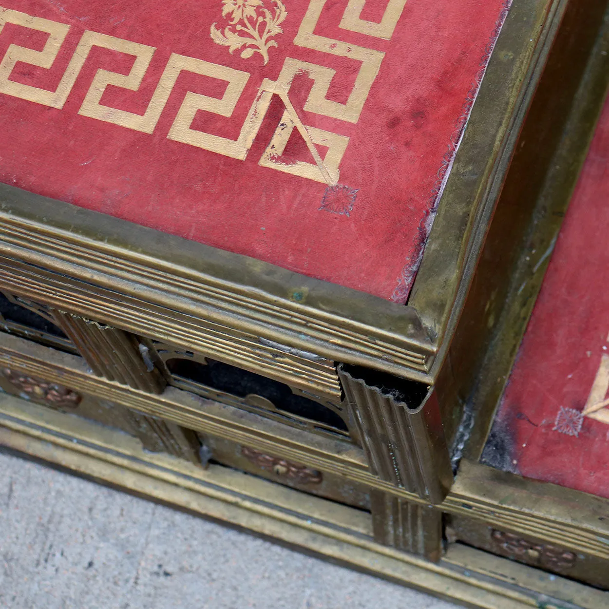 French Gothic Revival Brass and Red Leather Altar / Library Steps