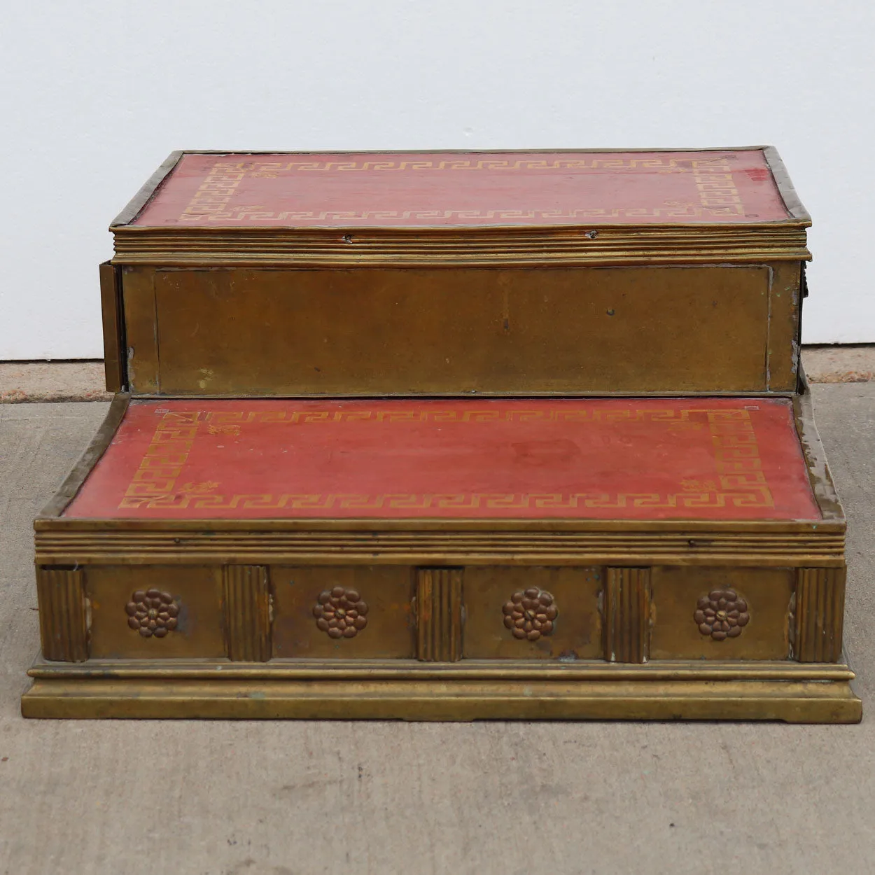 French Gothic Revival Brass and Red Leather Altar / Library Steps