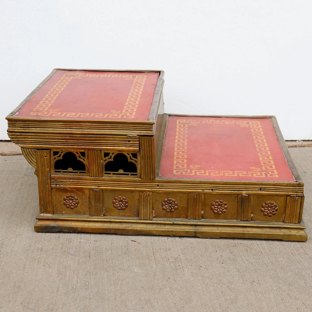 French Gothic Revival Brass and Red Leather Altar / Library Steps