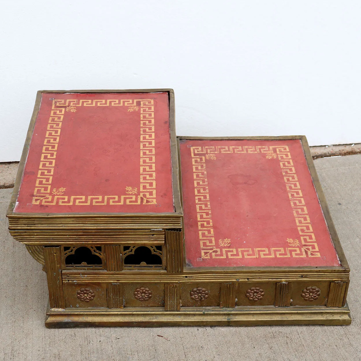 French Gothic Revival Brass and Red Leather Altar / Library Steps