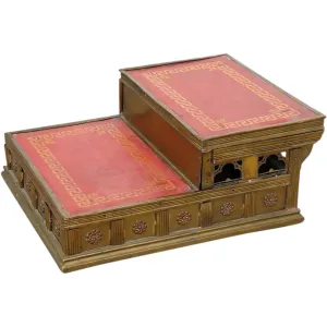 French Gothic Revival Brass and Red Leather Altar / Library Steps