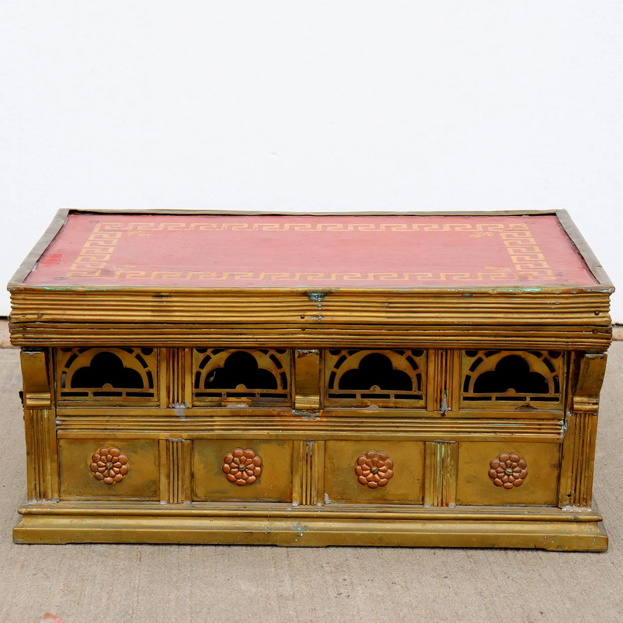 French Gothic Revival Brass and Red Leather Altar / Library Steps