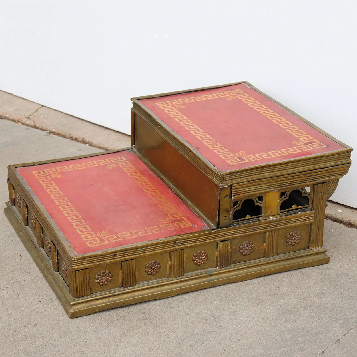 French Gothic Revival Brass and Red Leather Altar / Library Steps