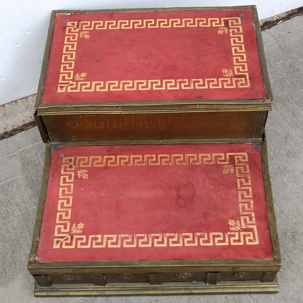 French Gothic Revival Brass and Red Leather Altar / Library Steps