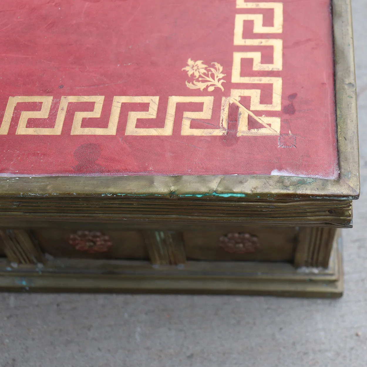 French Gothic Revival Brass and Red Leather Altar / Library Steps