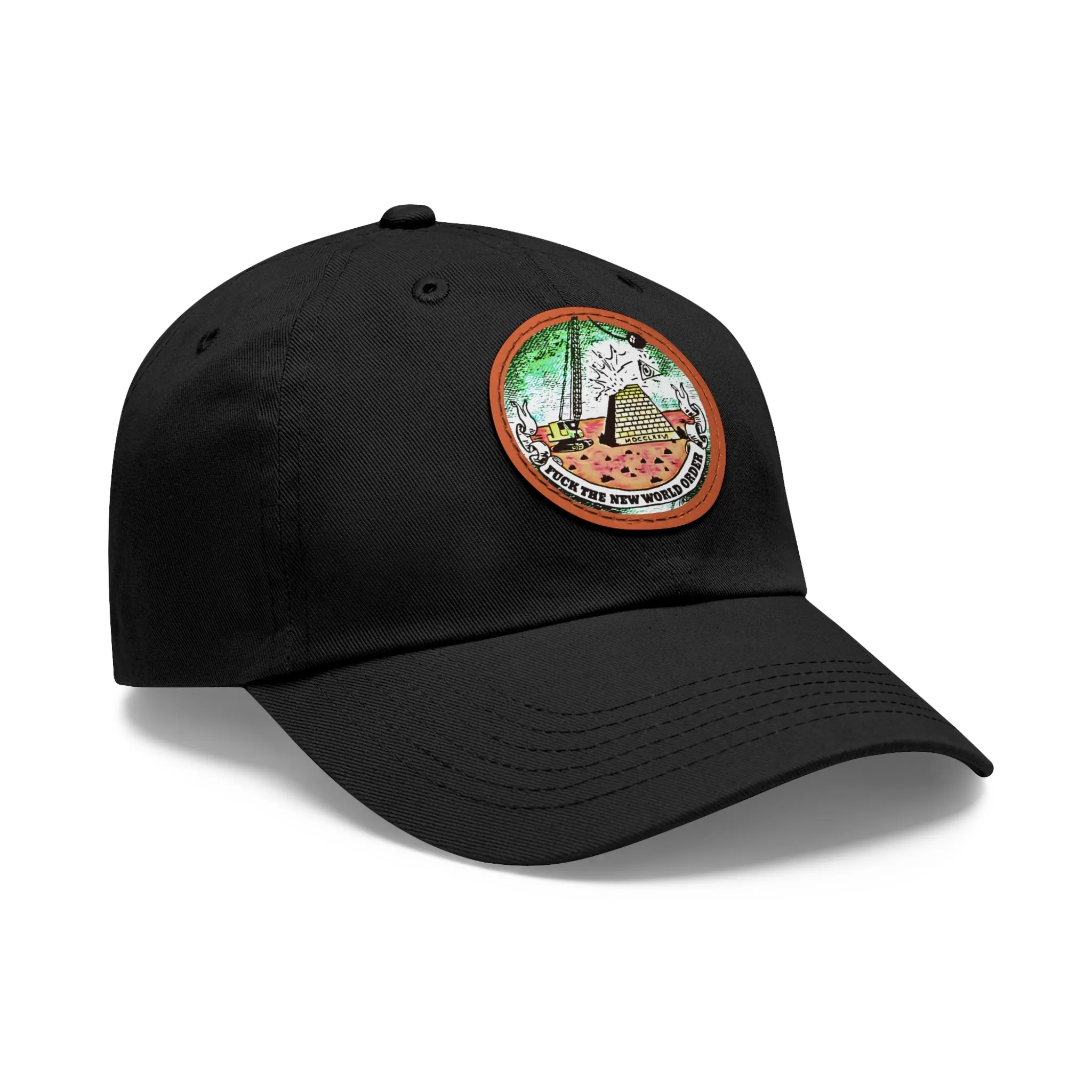 Fuck The New World Order Graphic Round PU Leather Patch Baseball Cap