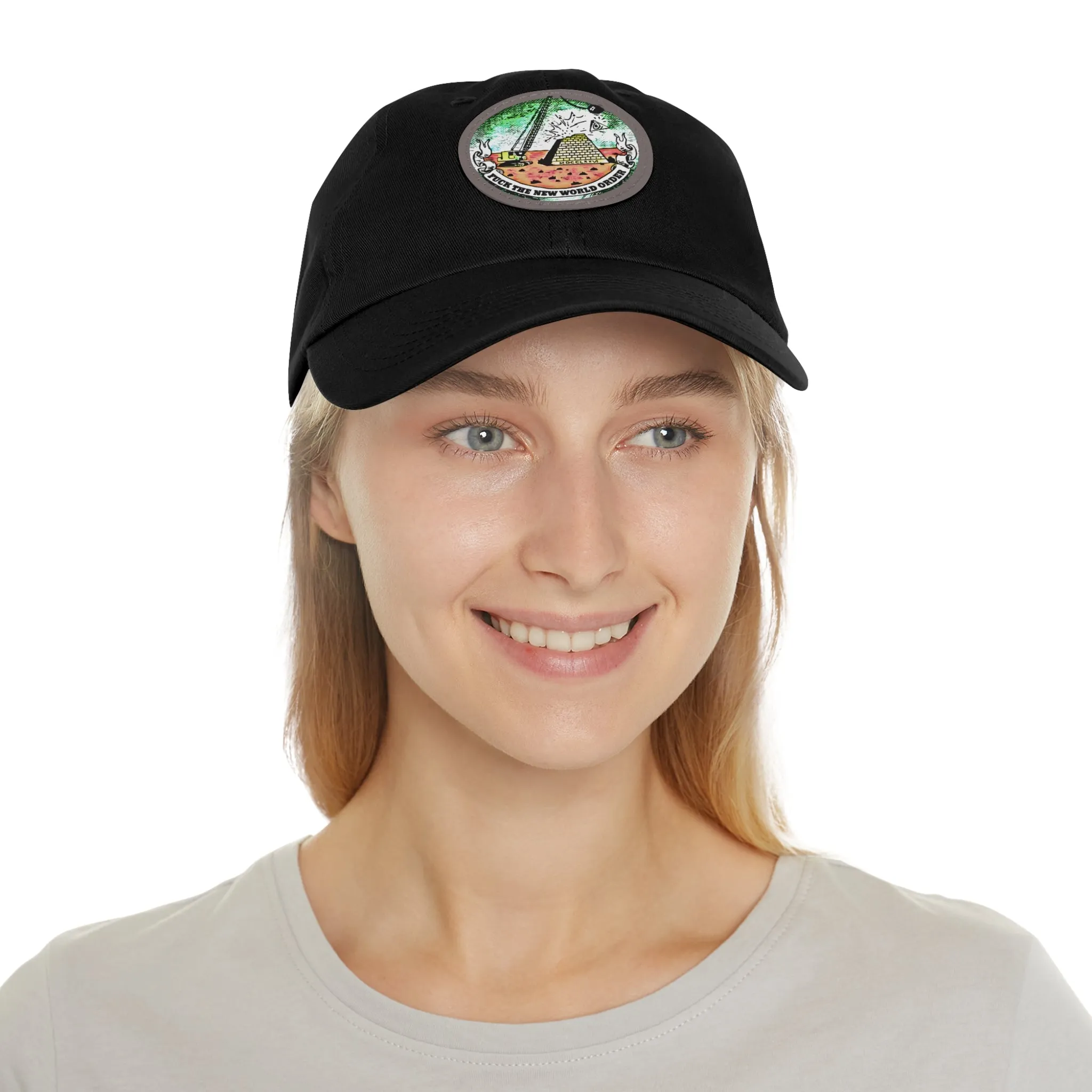 Fuck The New World Order Graphic Round PU Leather Patch Baseball Cap
