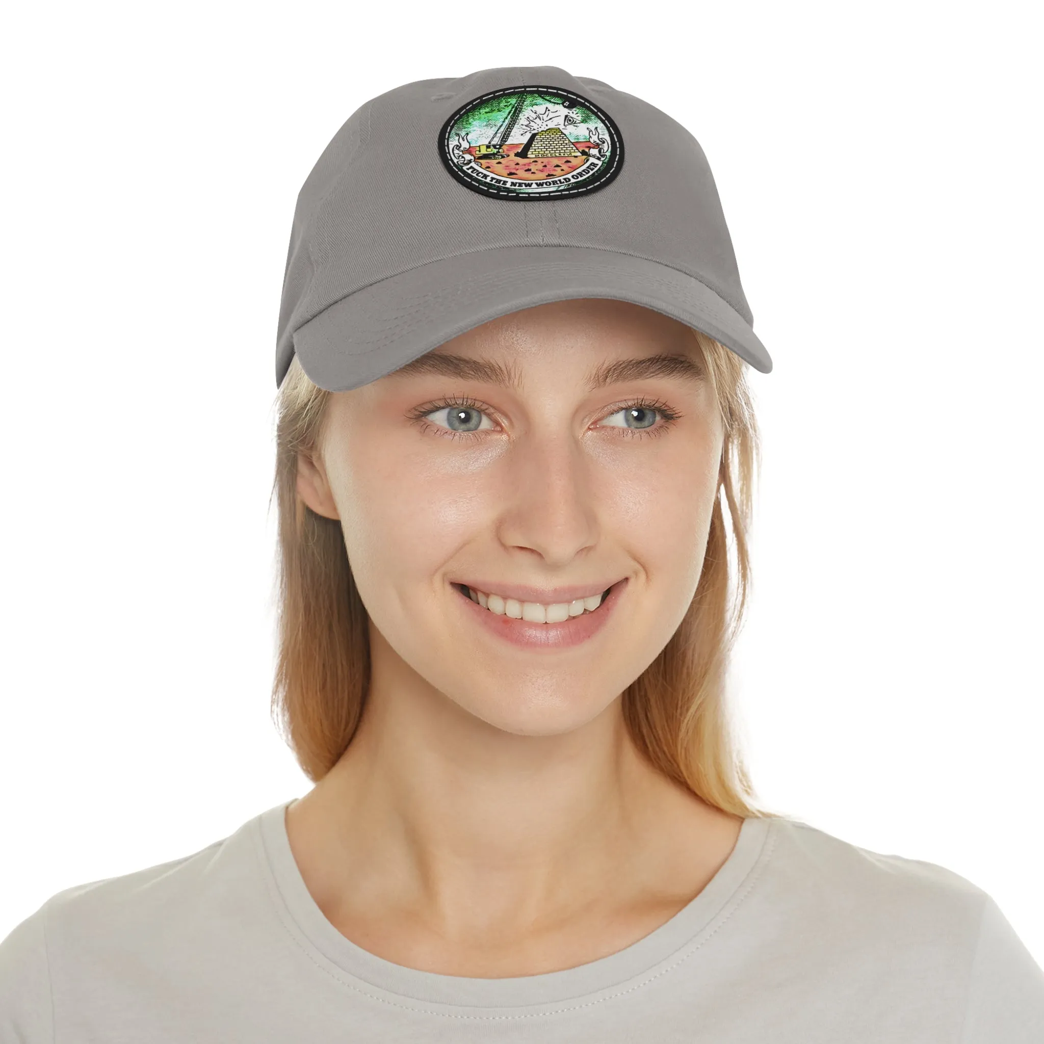 Fuck The New World Order Graphic Round PU Leather Patch Baseball Cap