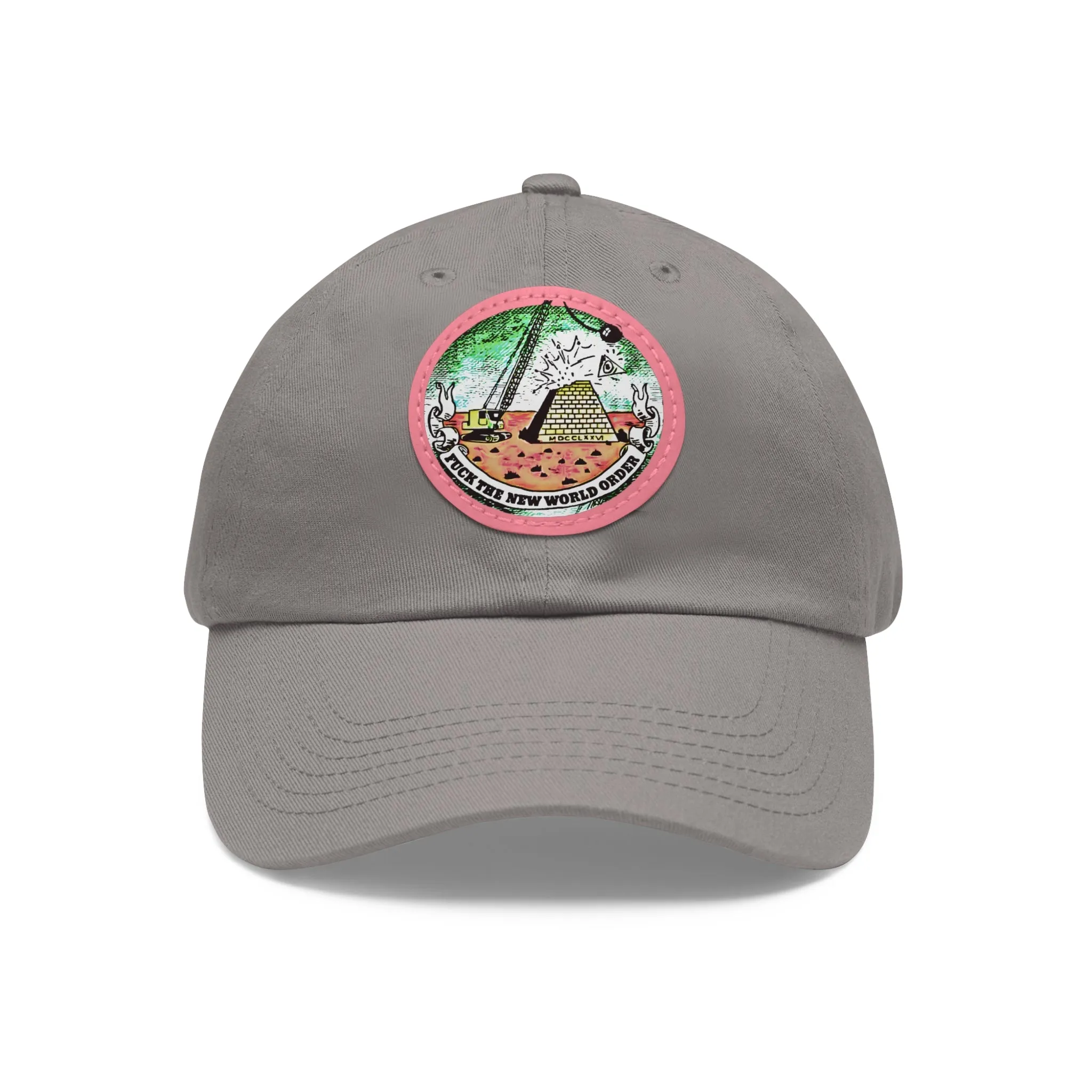 Fuck The New World Order Graphic Round PU Leather Patch Baseball Cap