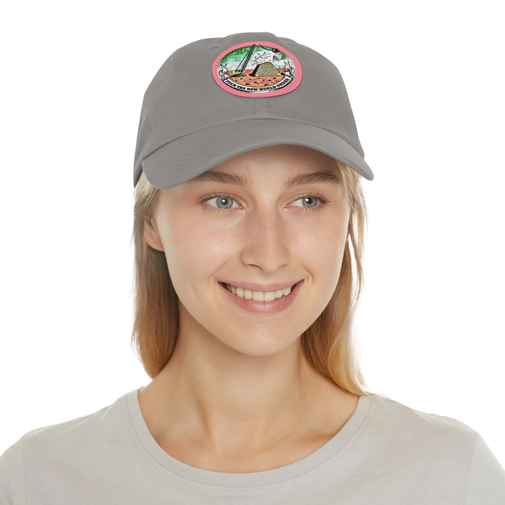 Fuck The New World Order Graphic Round PU Leather Patch Baseball Cap