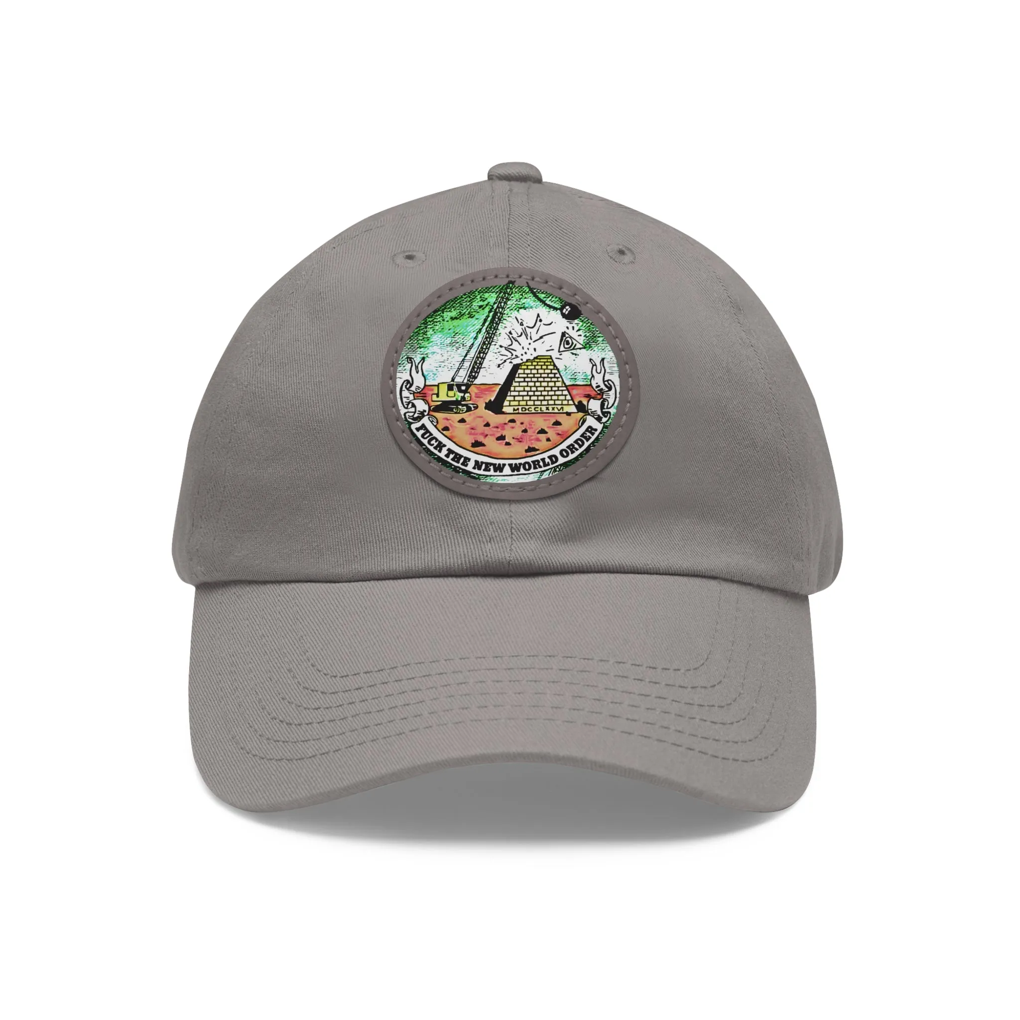 Fuck The New World Order Graphic Round PU Leather Patch Baseball Cap