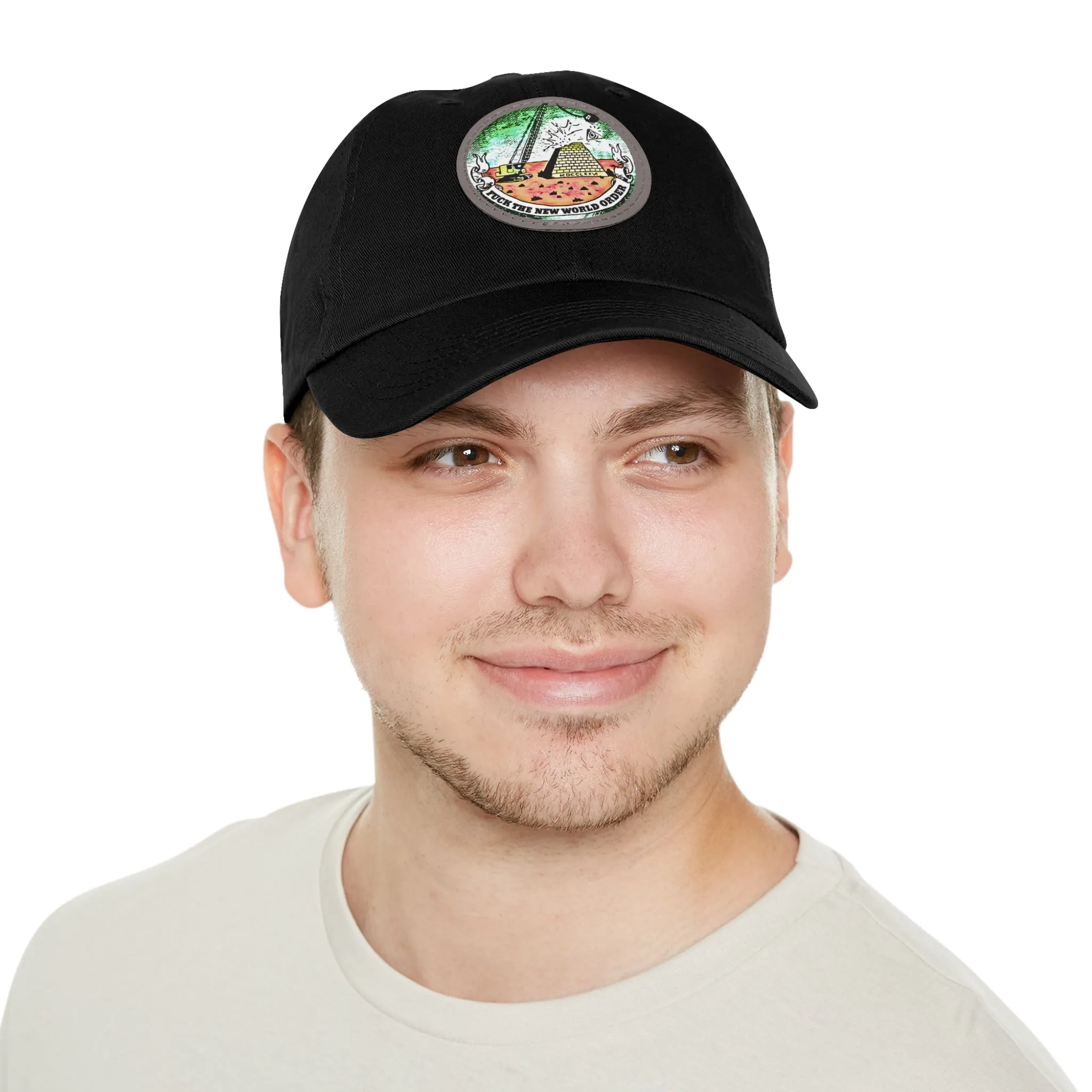 Fuck The New World Order Graphic Round PU Leather Patch Baseball Cap