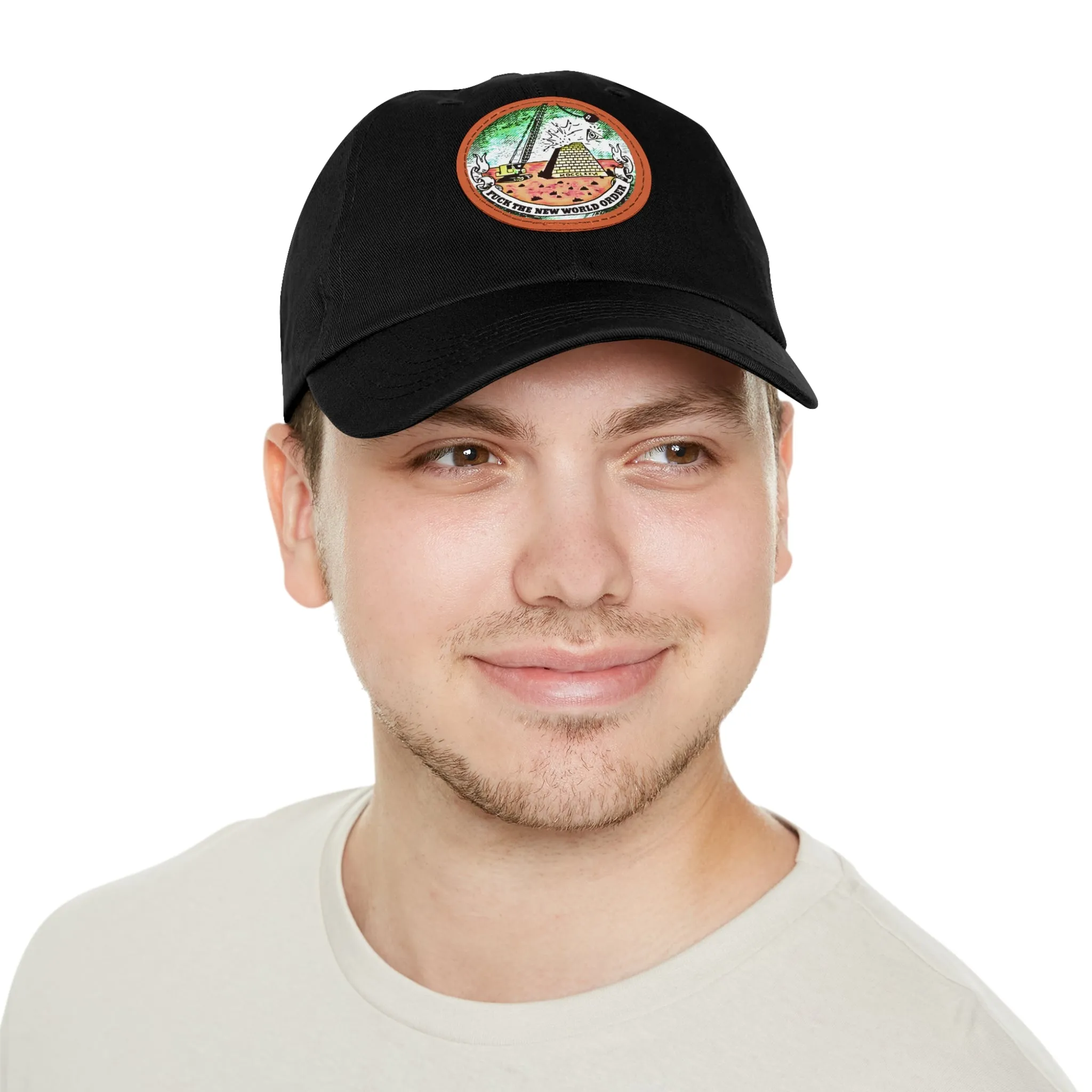 Fuck The New World Order Graphic Round PU Leather Patch Baseball Cap