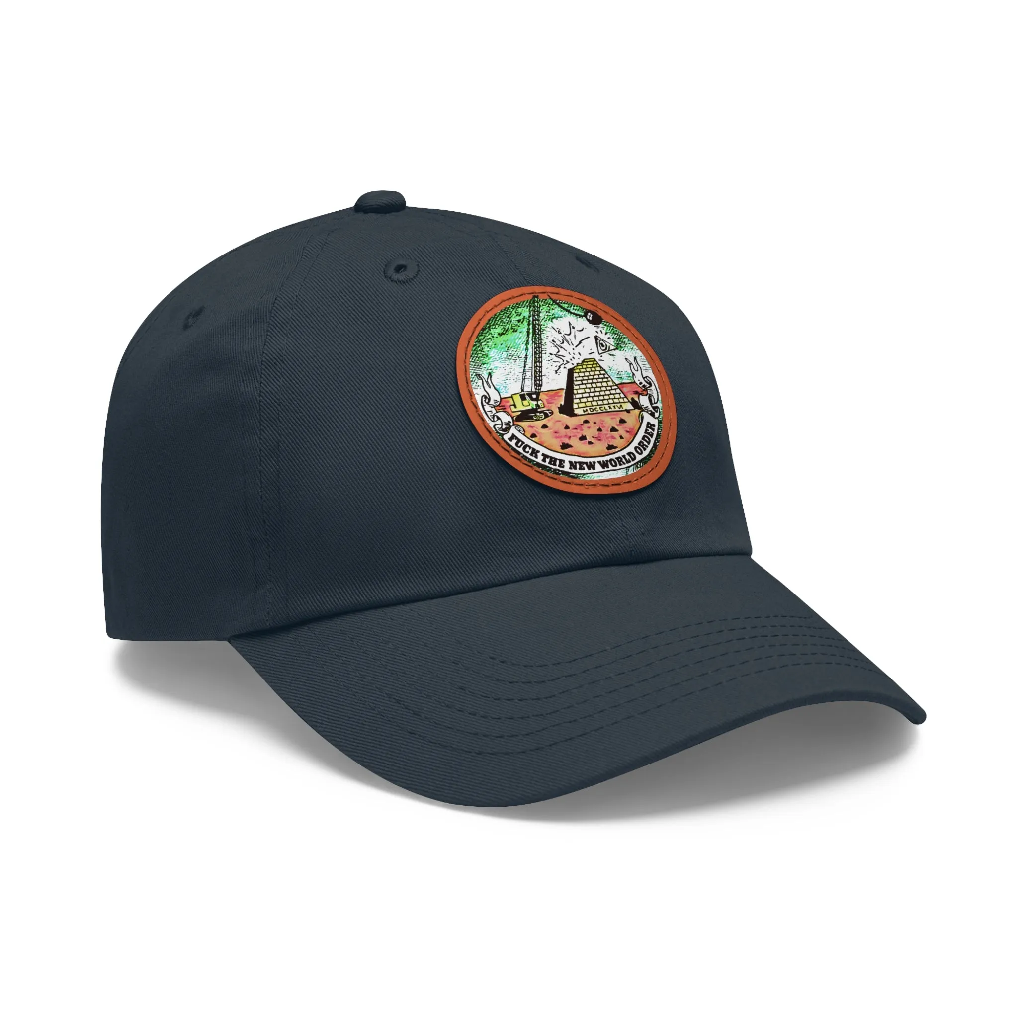 Fuck The New World Order Graphic Round PU Leather Patch Baseball Cap