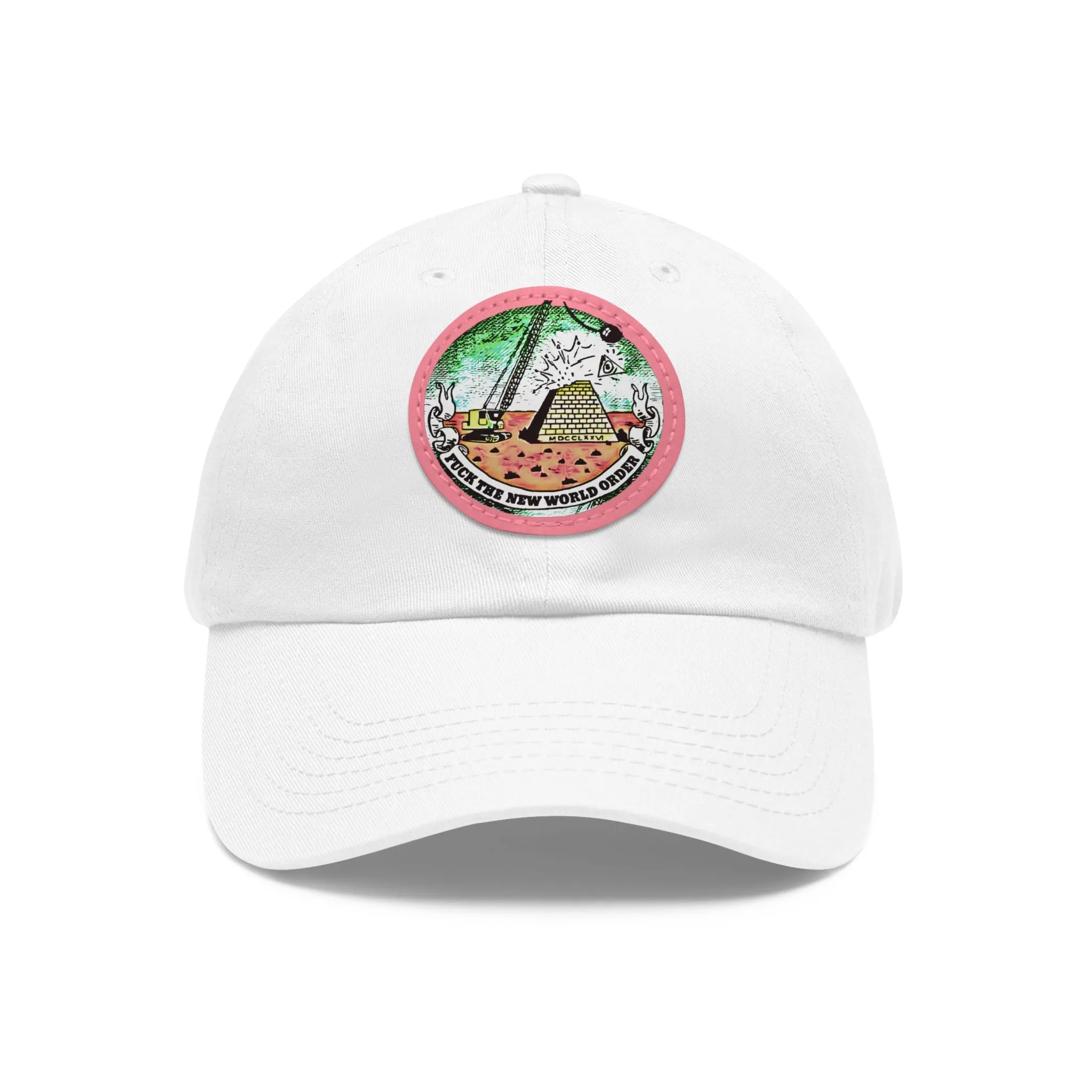 Fuck The New World Order Graphic Round PU Leather Patch Baseball Cap