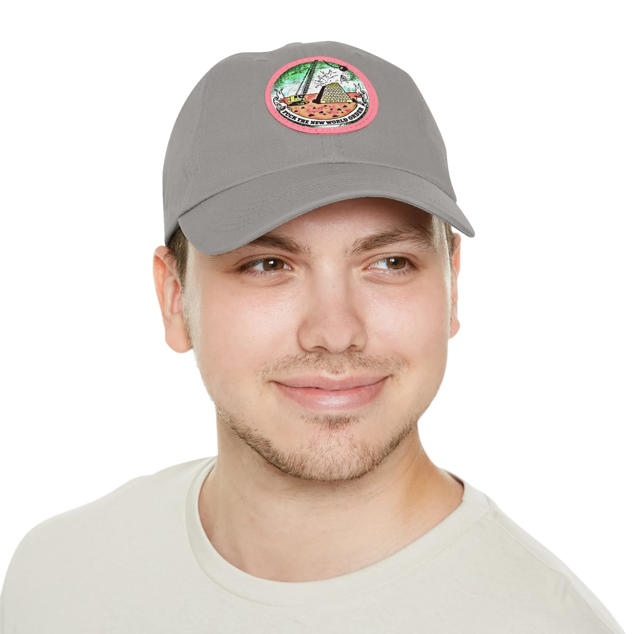 Fuck The New World Order Graphic Round PU Leather Patch Baseball Cap