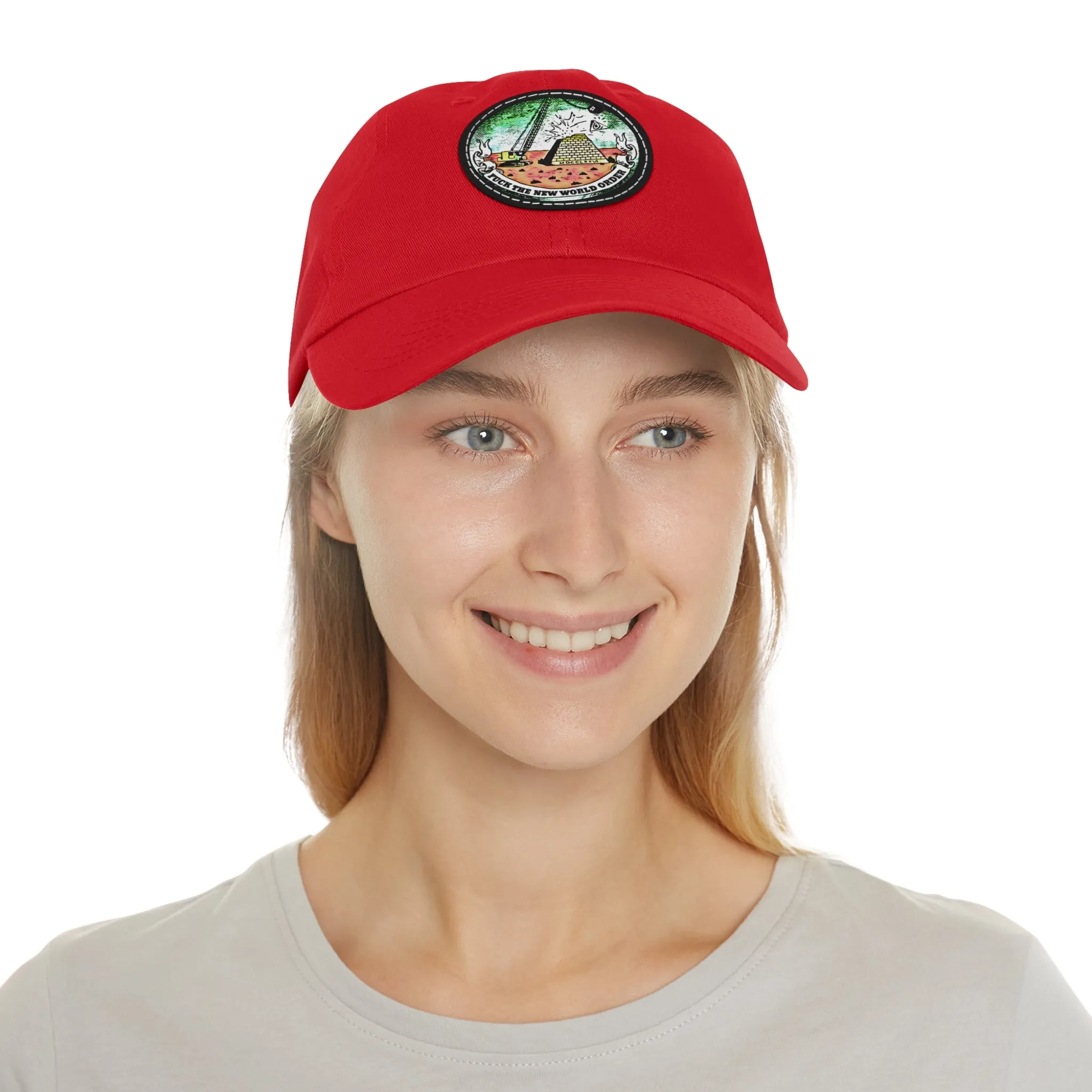 Fuck The New World Order Graphic Round PU Leather Patch Baseball Cap