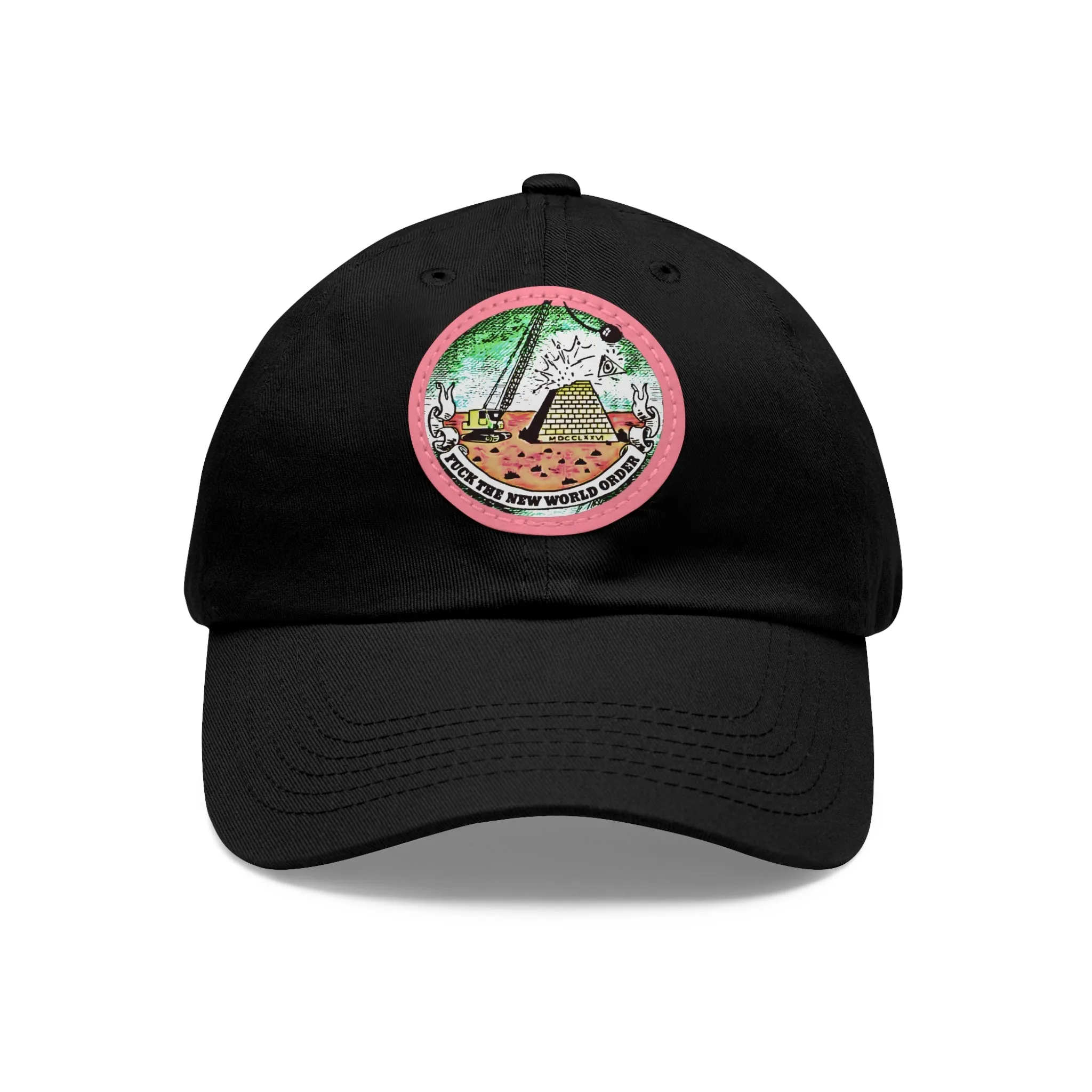 Fuck The New World Order Graphic Round PU Leather Patch Baseball Cap