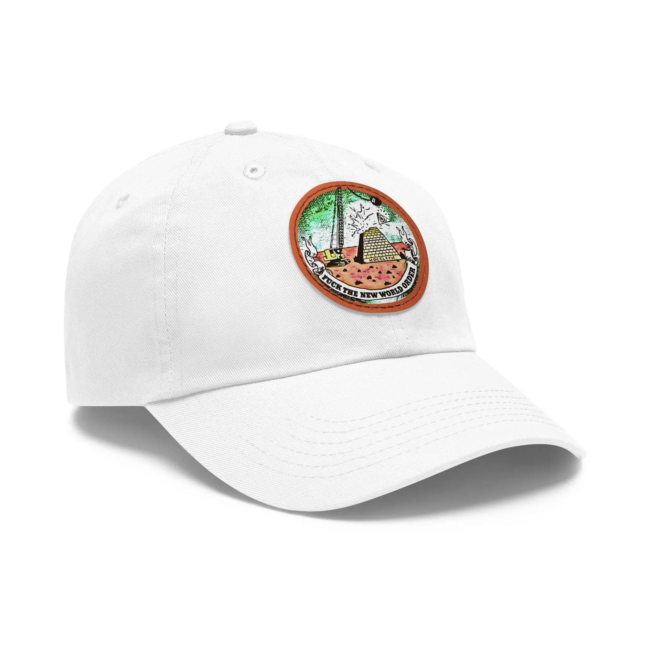 Fuck The New World Order Graphic Round PU Leather Patch Baseball Cap