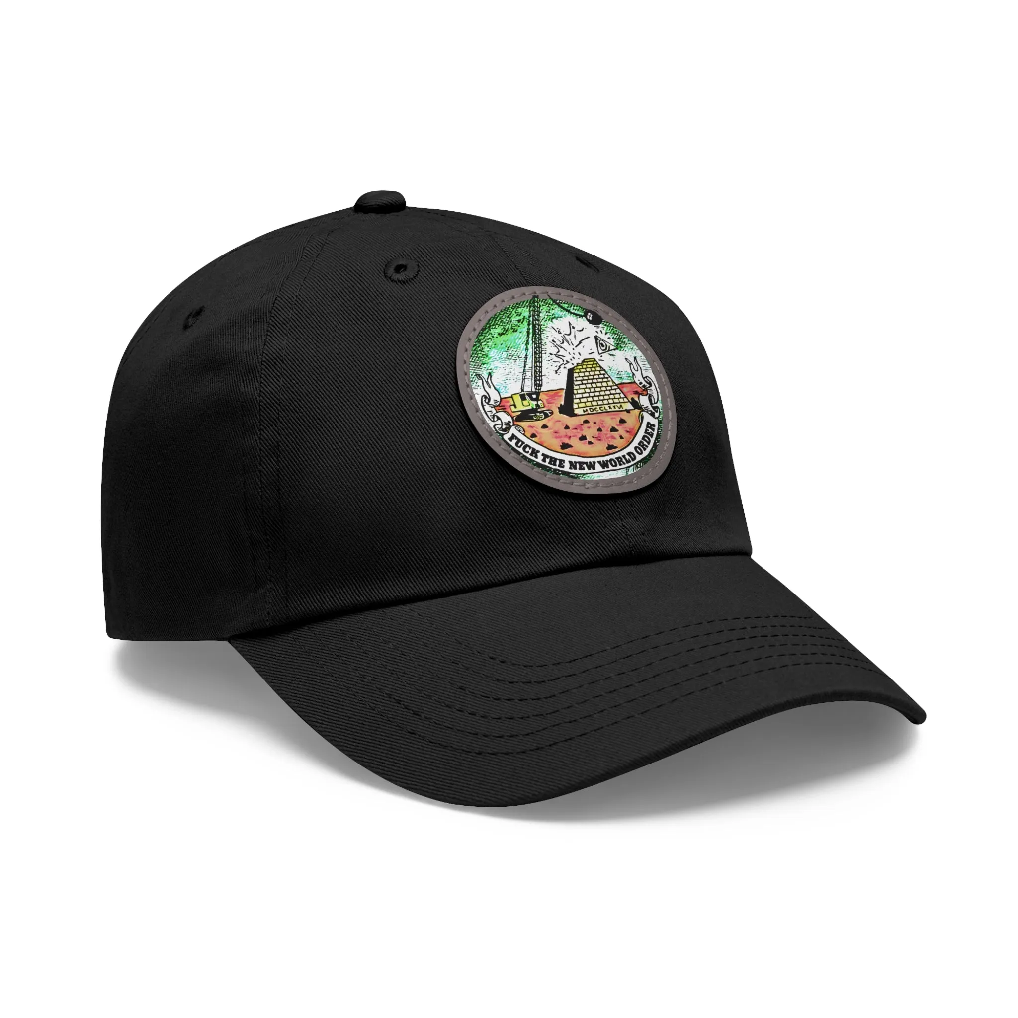 Fuck The New World Order Graphic Round PU Leather Patch Baseball Cap