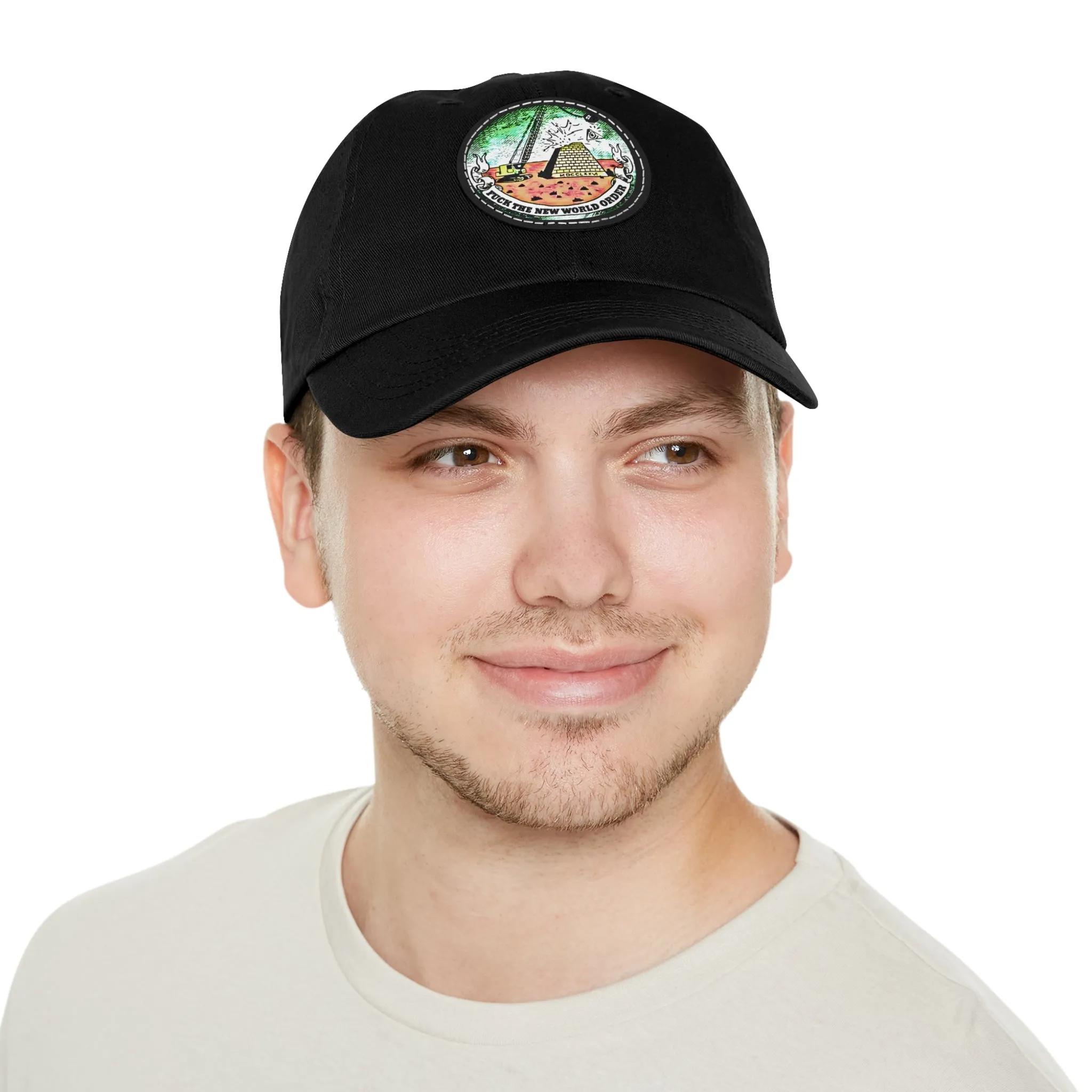 Fuck The New World Order Graphic Round PU Leather Patch Baseball Cap