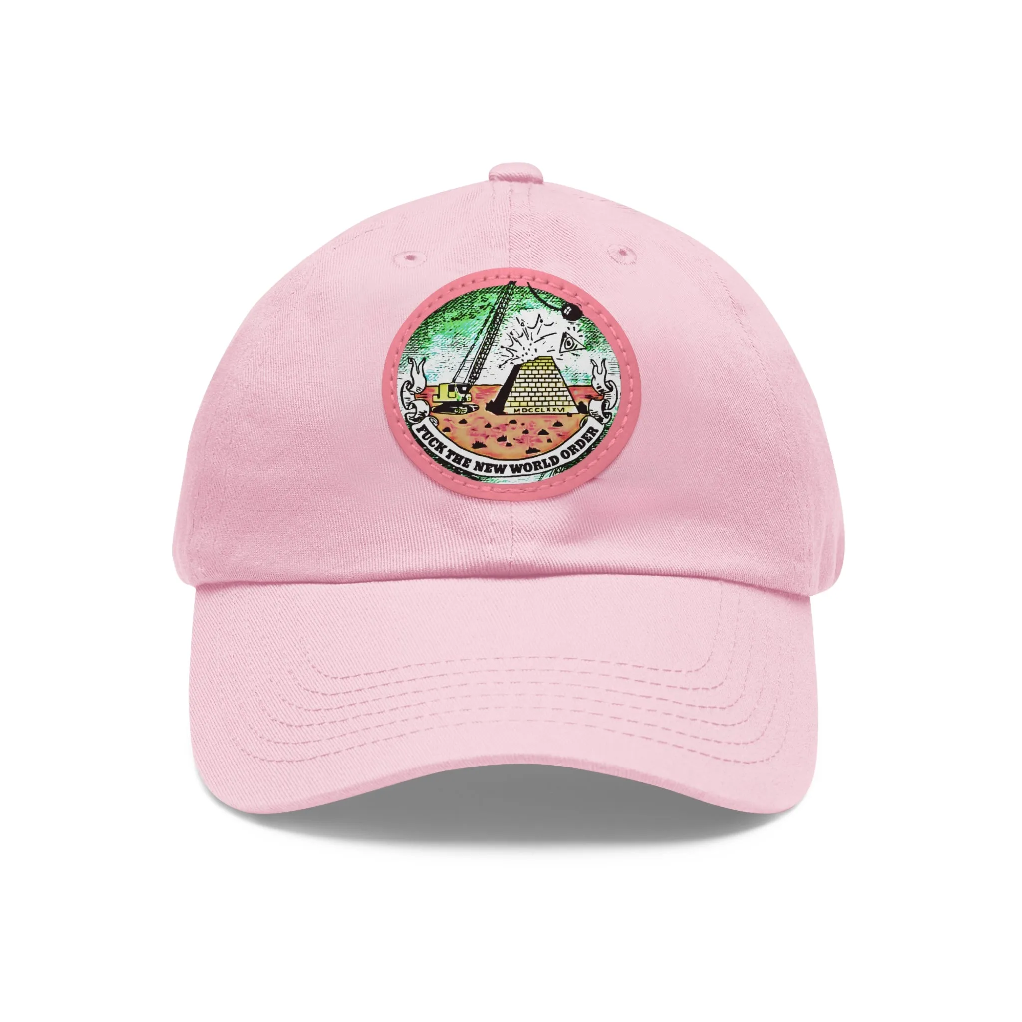 Fuck The New World Order Graphic Round PU Leather Patch Baseball Cap