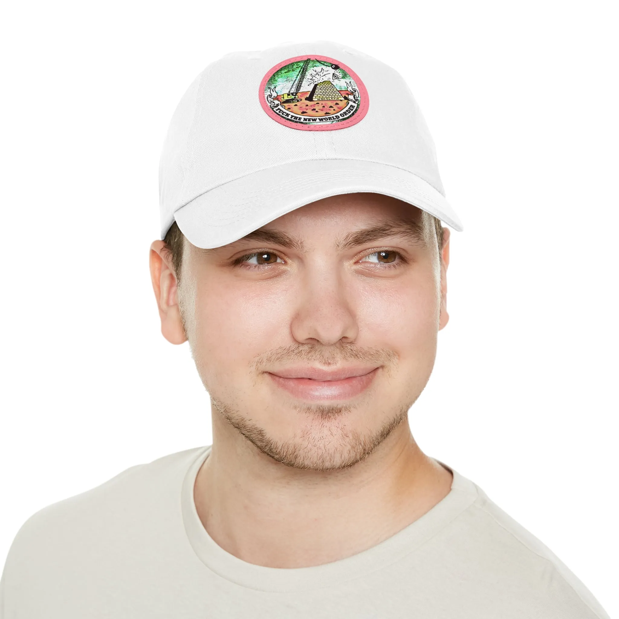 Fuck The New World Order Graphic Round PU Leather Patch Baseball Cap