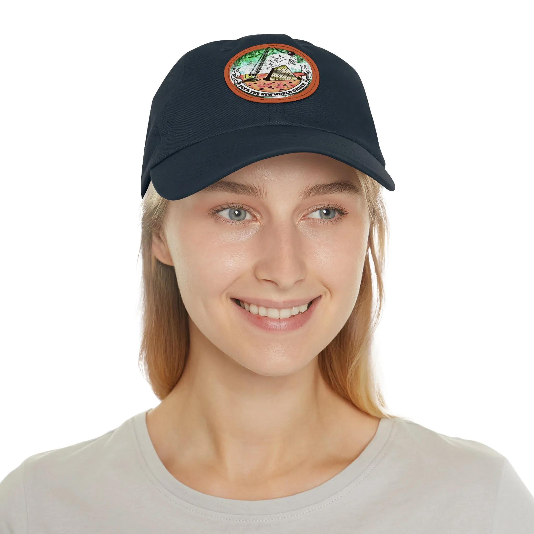 Fuck The New World Order Graphic Round PU Leather Patch Baseball Cap
