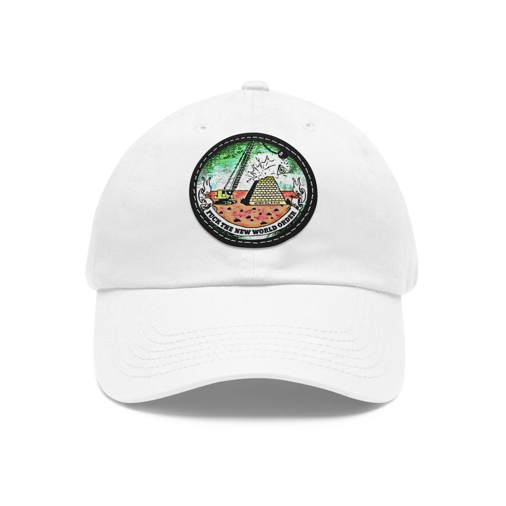 Fuck The New World Order Graphic Round PU Leather Patch Baseball Cap