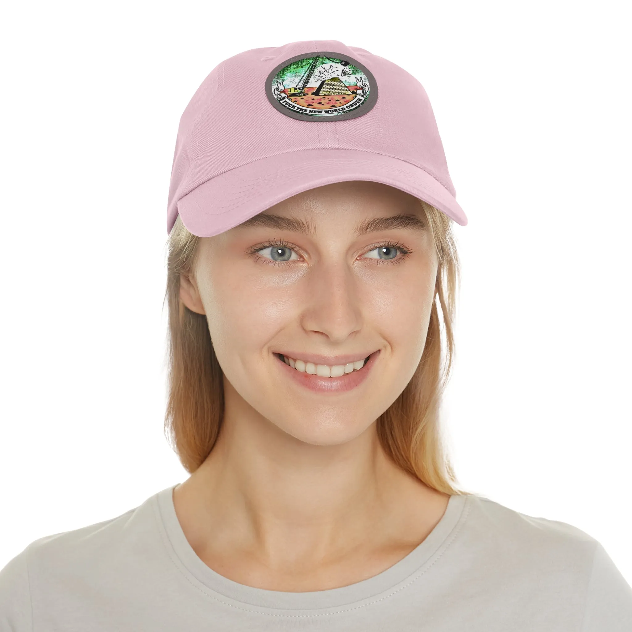 Fuck The New World Order Graphic Round PU Leather Patch Baseball Cap