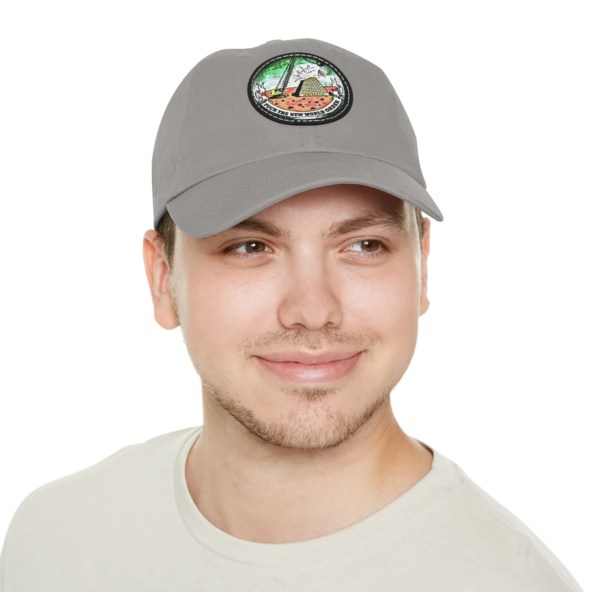 Fuck The New World Order Graphic Round PU Leather Patch Baseball Cap