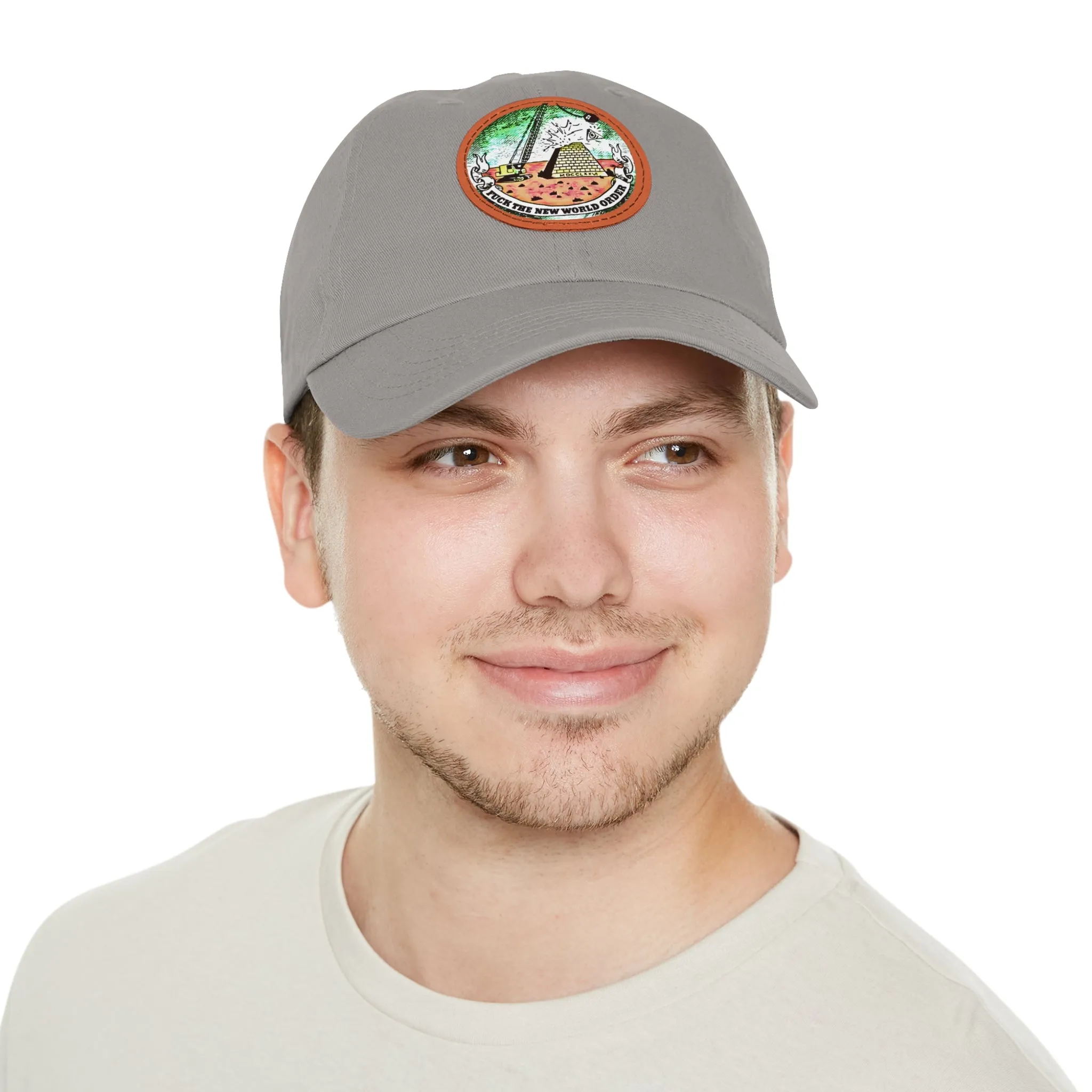 Fuck The New World Order Graphic Round PU Leather Patch Baseball Cap