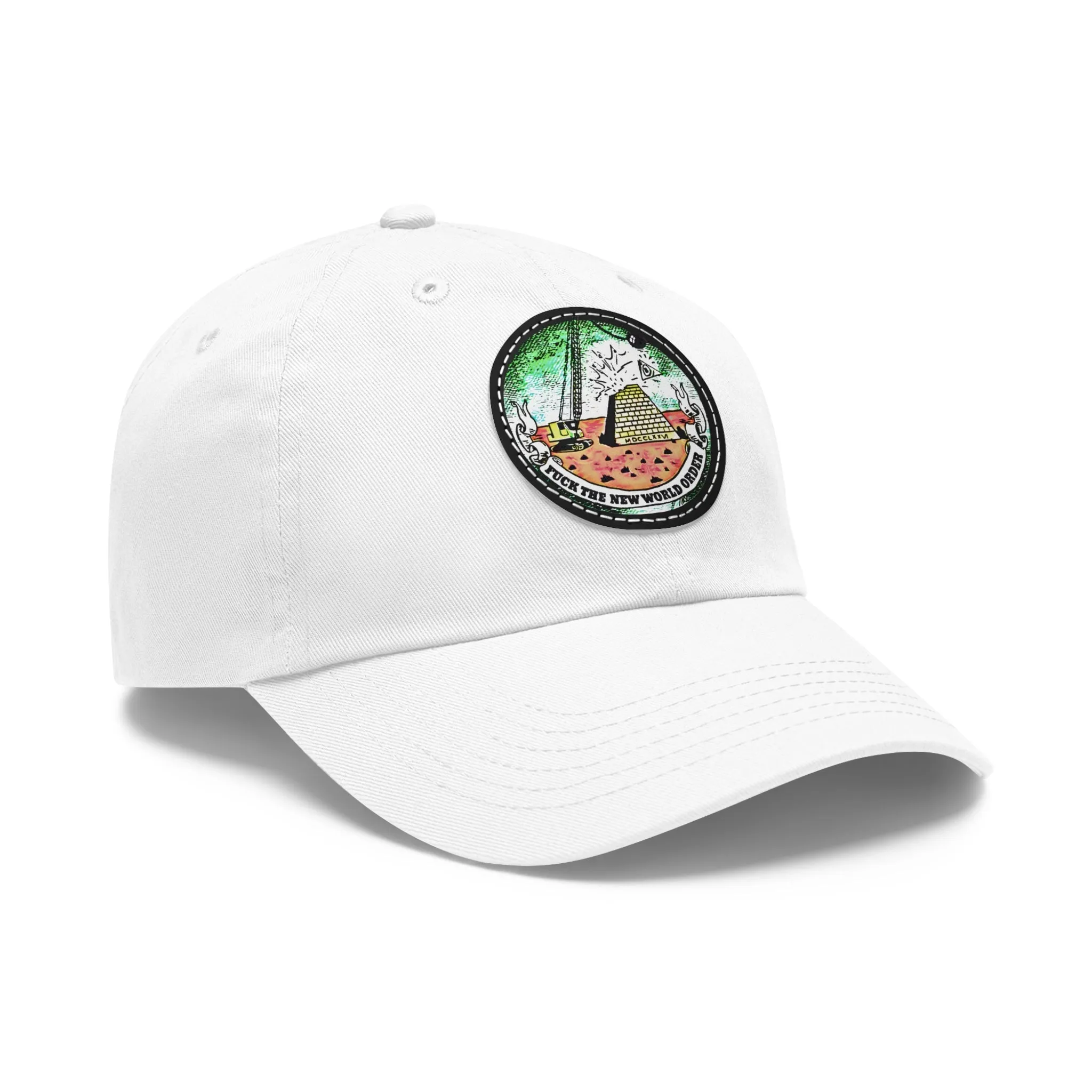 Fuck The New World Order Graphic Round PU Leather Patch Baseball Cap