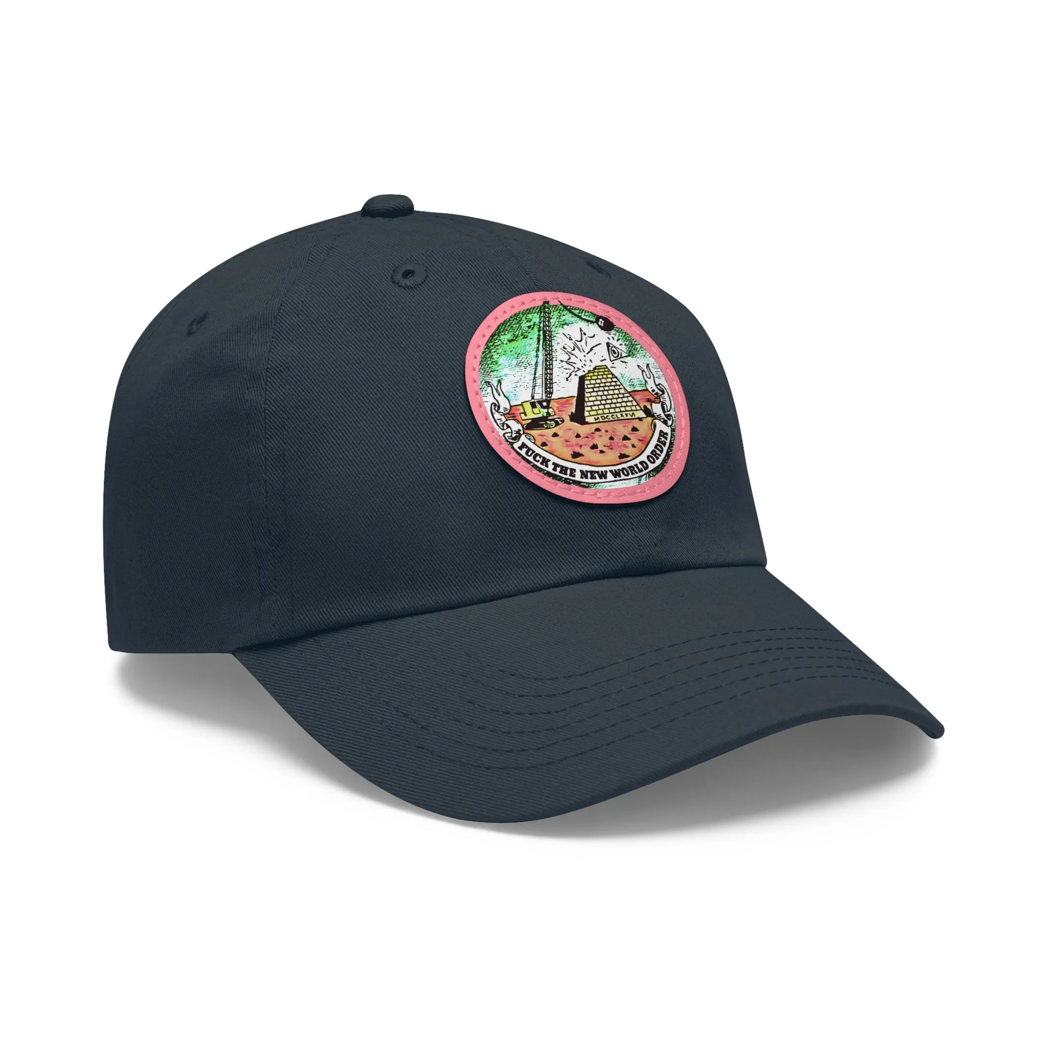 Fuck The New World Order Graphic Round PU Leather Patch Baseball Cap