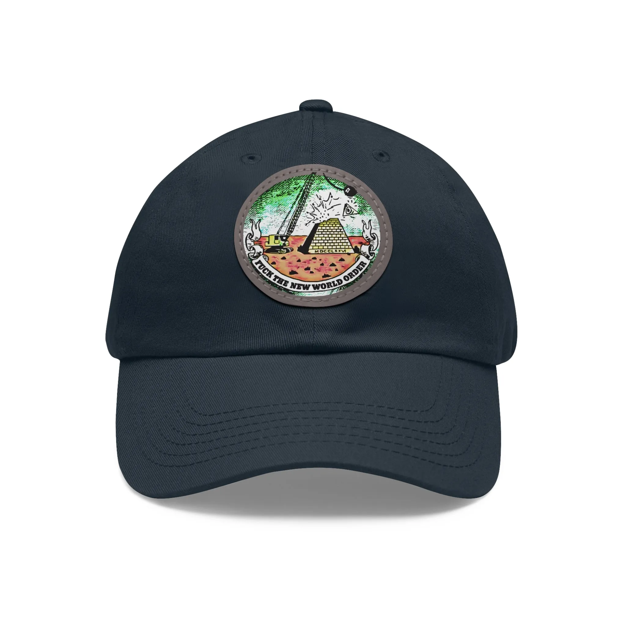 Fuck The New World Order Graphic Round PU Leather Patch Baseball Cap