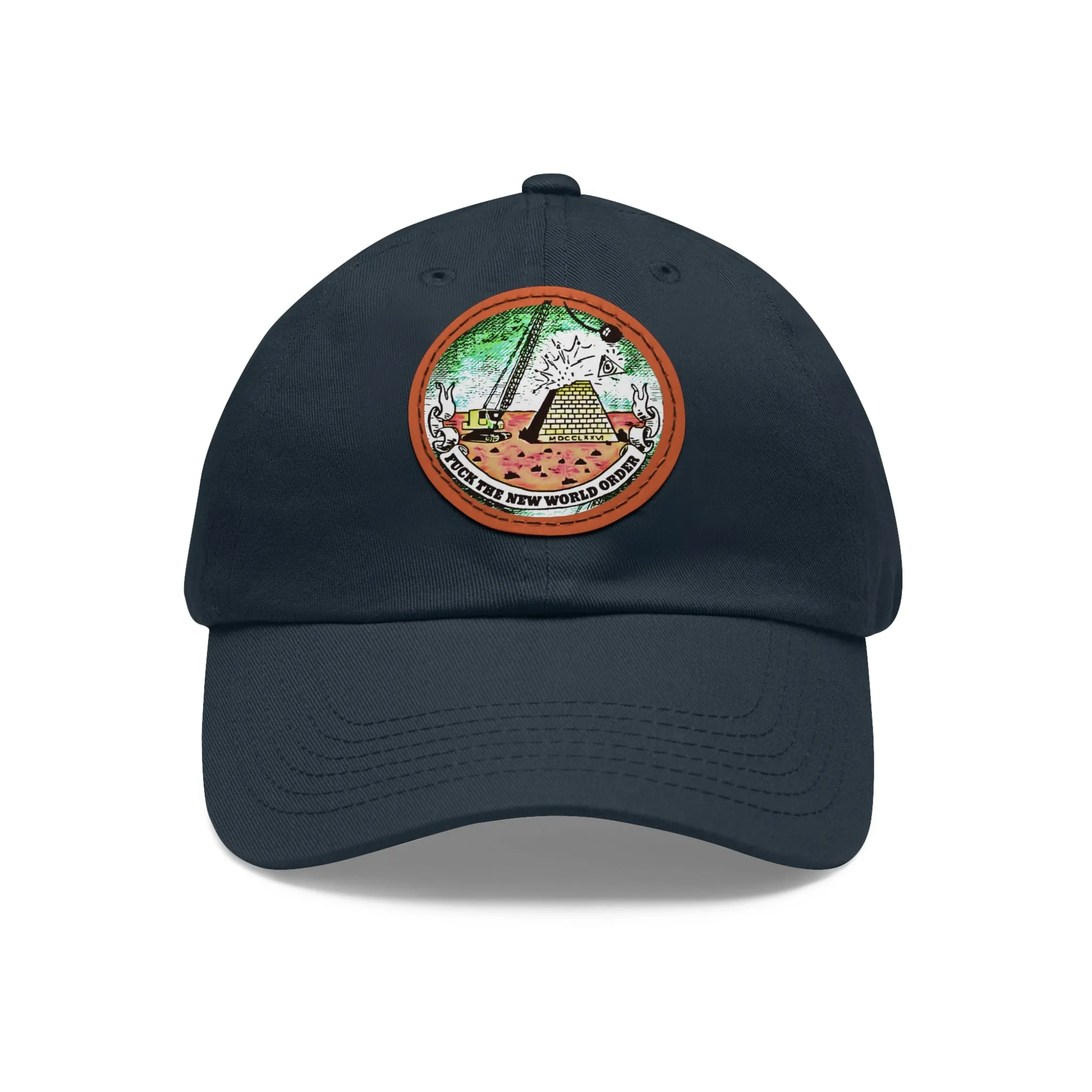 Fuck The New World Order Graphic Round PU Leather Patch Baseball Cap