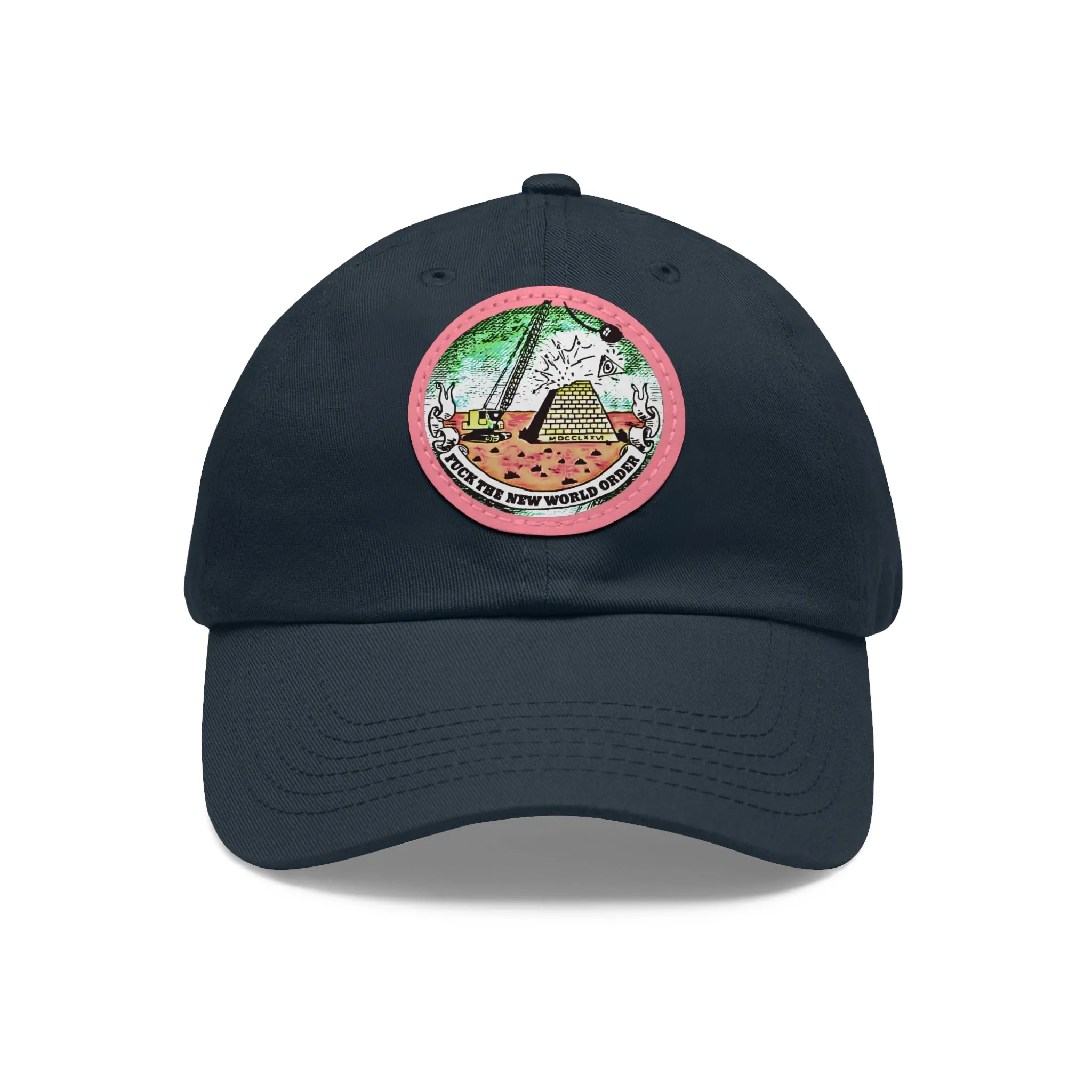Fuck The New World Order Graphic Round PU Leather Patch Baseball Cap