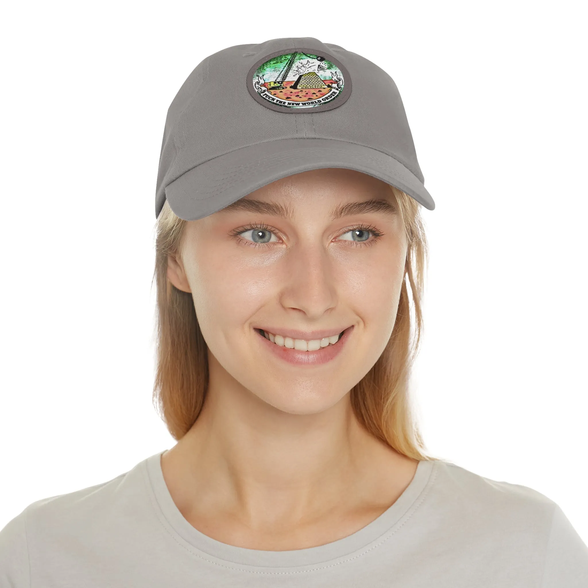 Fuck The New World Order Graphic Round PU Leather Patch Baseball Cap
