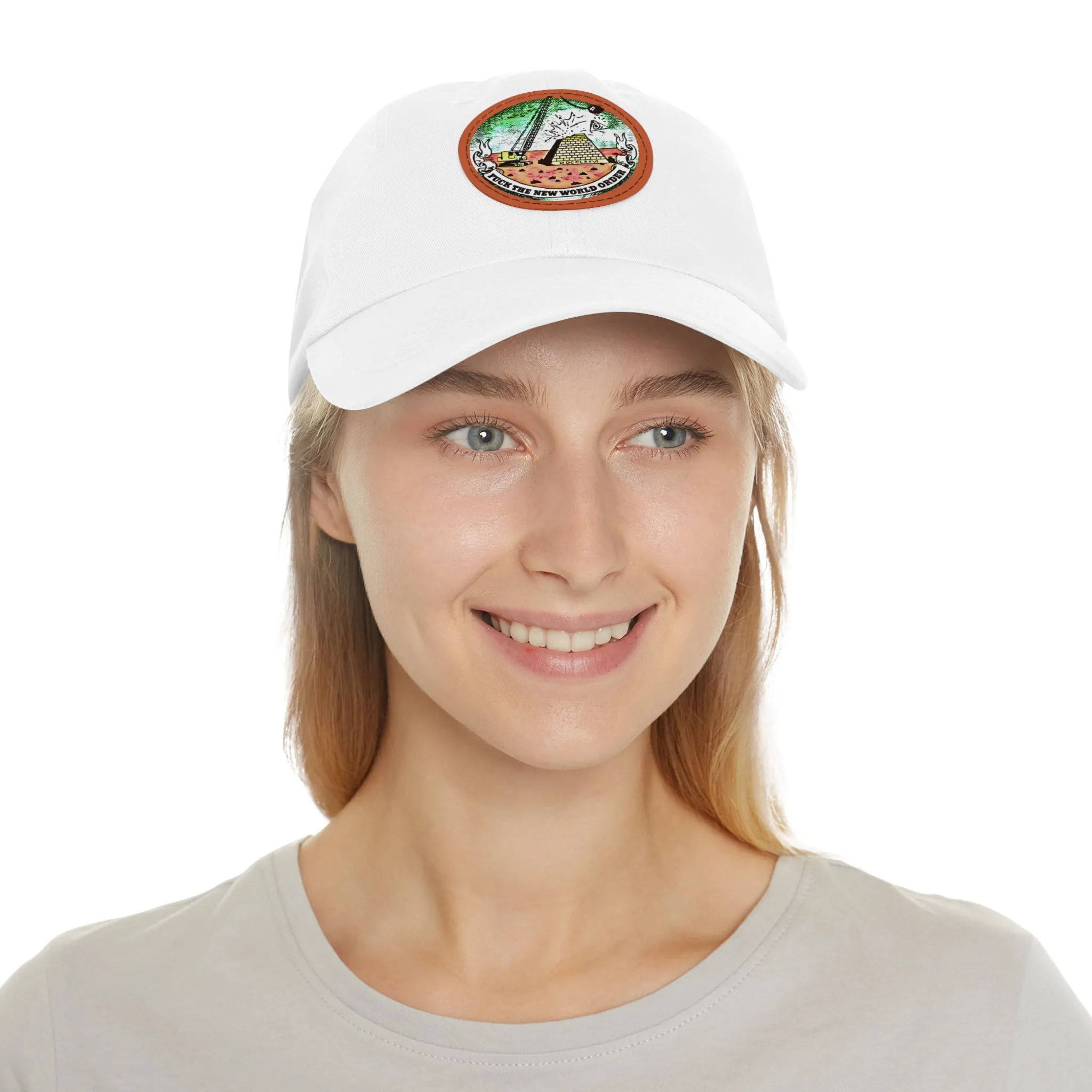 Fuck The New World Order Graphic Round PU Leather Patch Baseball Cap