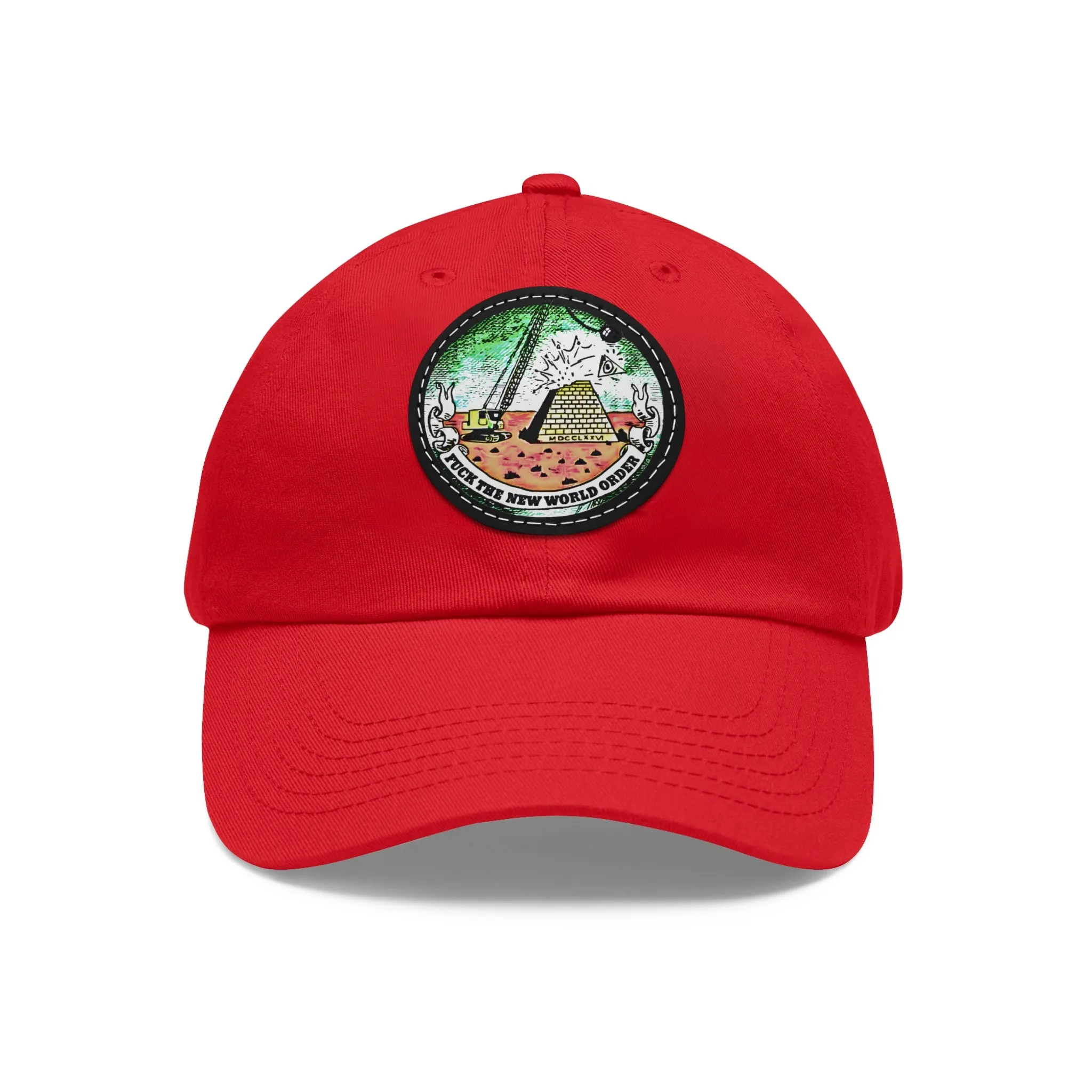 Fuck The New World Order Graphic Round PU Leather Patch Baseball Cap