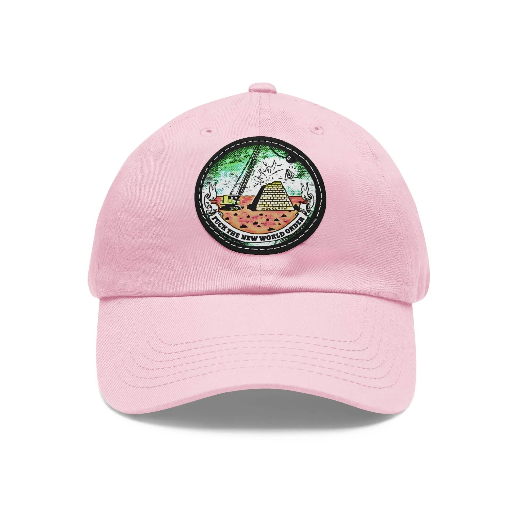 Fuck The New World Order Graphic Round PU Leather Patch Baseball Cap