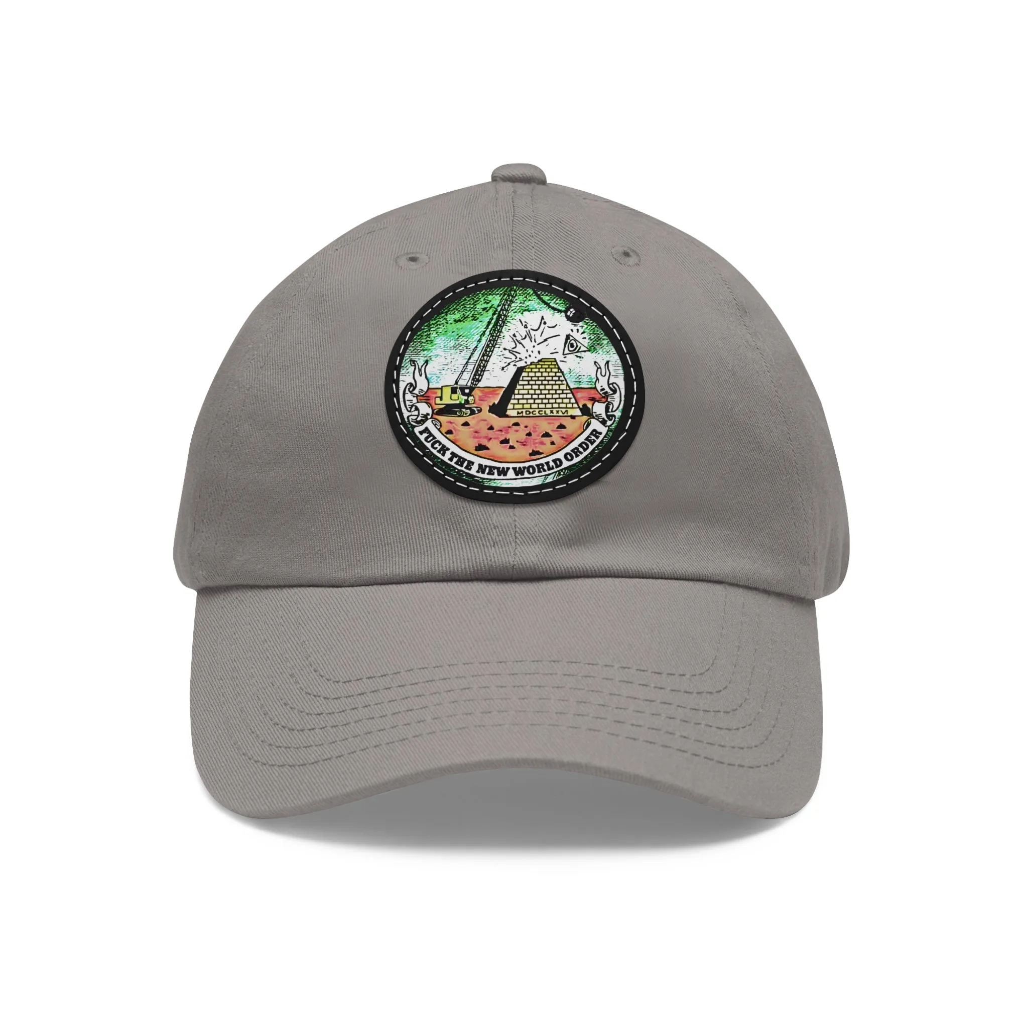 Fuck The New World Order Graphic Round PU Leather Patch Baseball Cap