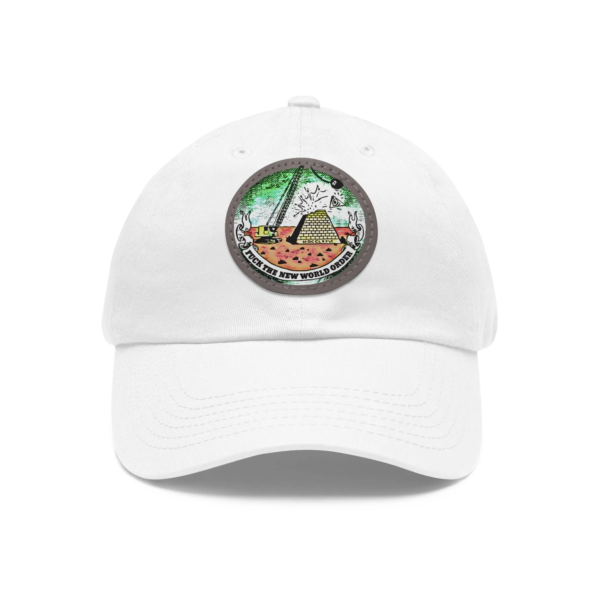 Fuck The New World Order Graphic Round PU Leather Patch Baseball Cap