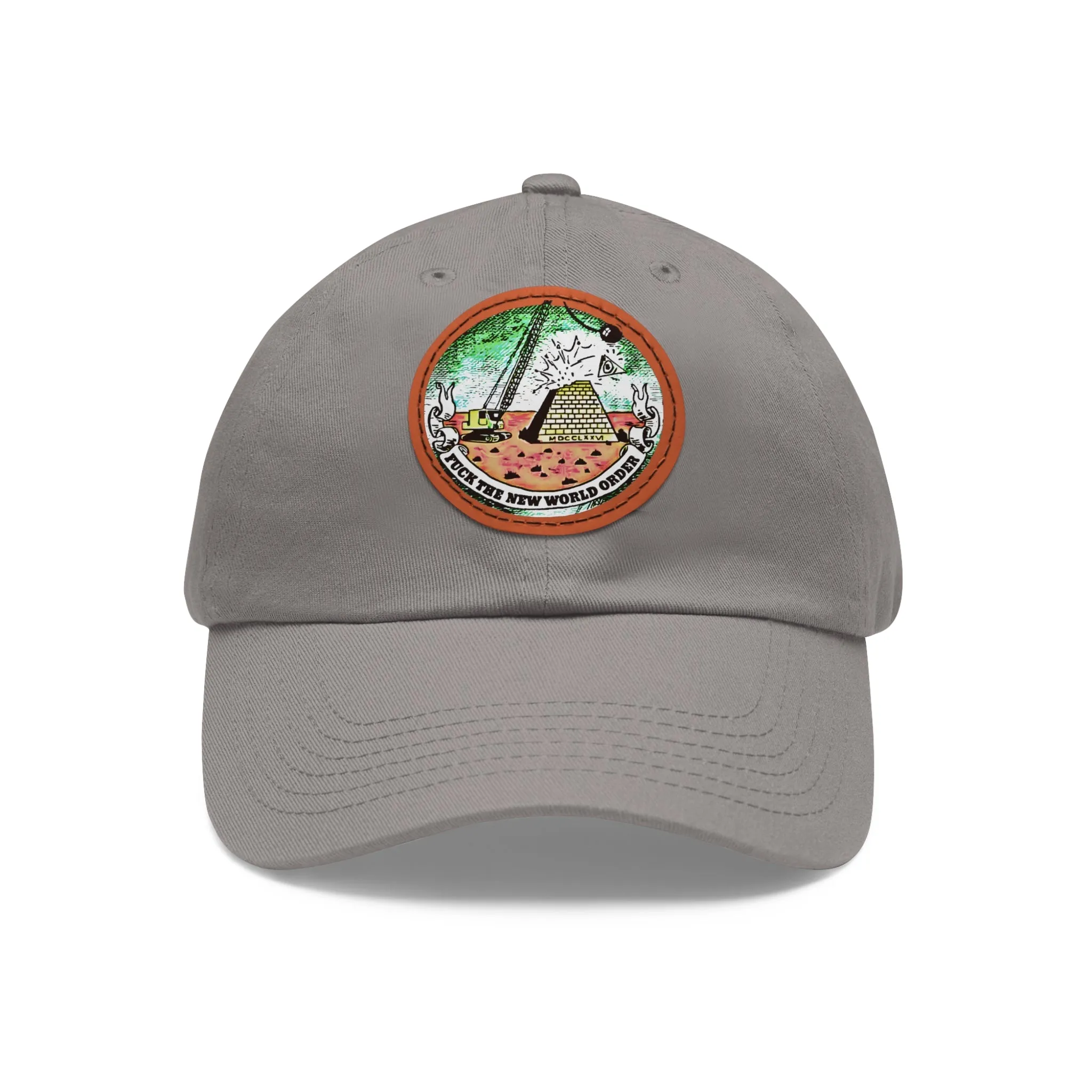 Fuck The New World Order Graphic Round PU Leather Patch Baseball Cap