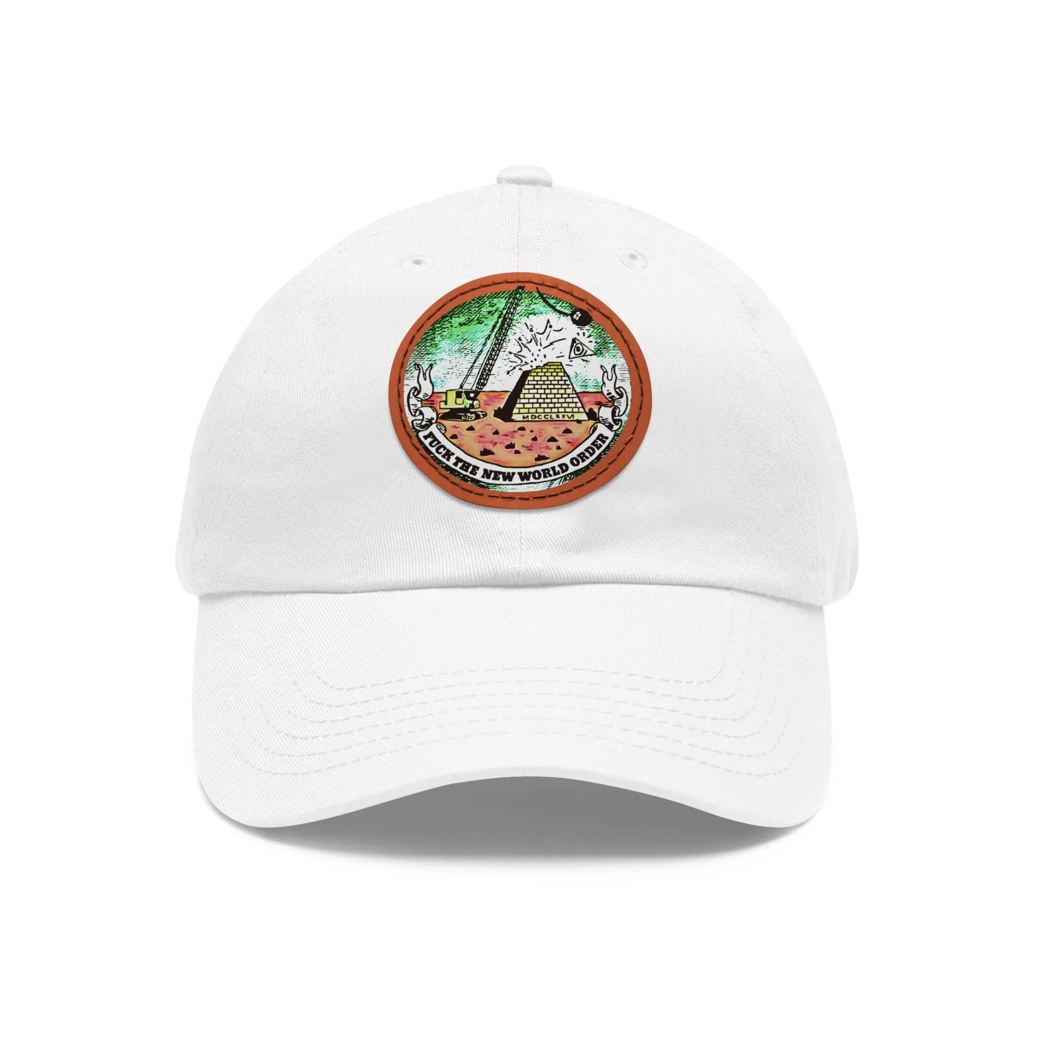 Fuck The New World Order Graphic Round PU Leather Patch Baseball Cap