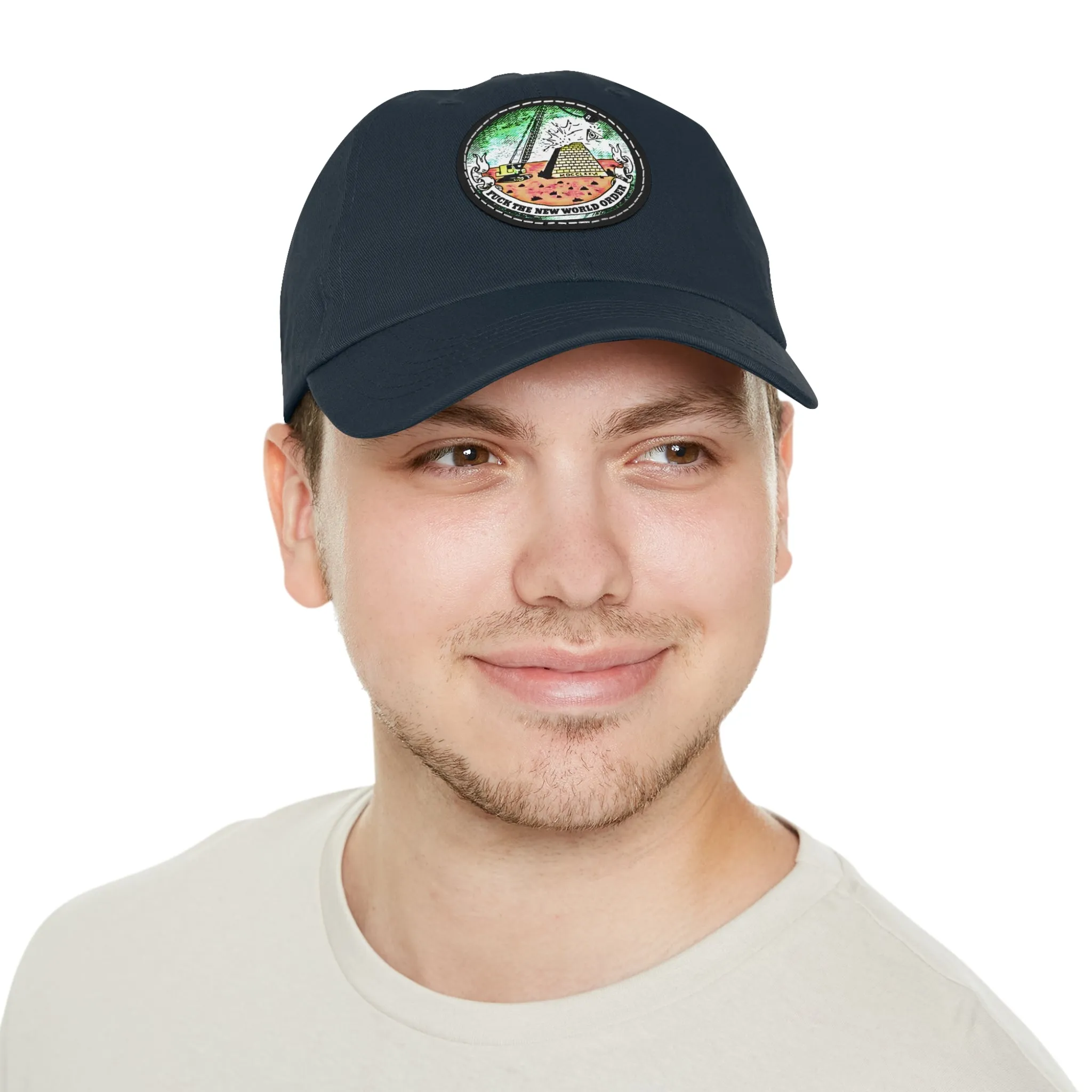 Fuck The New World Order Graphic Round PU Leather Patch Baseball Cap