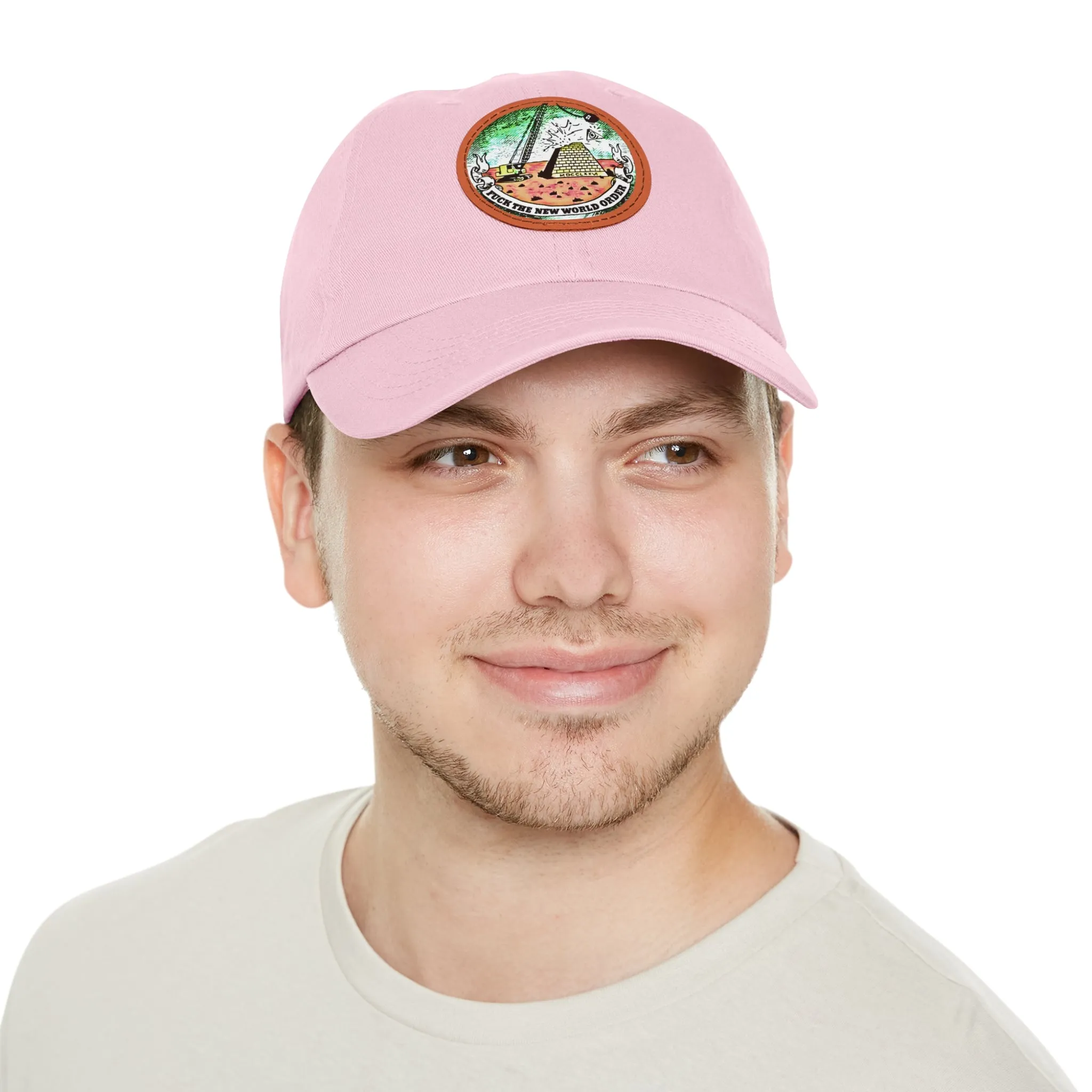 Fuck The New World Order Graphic Round PU Leather Patch Baseball Cap