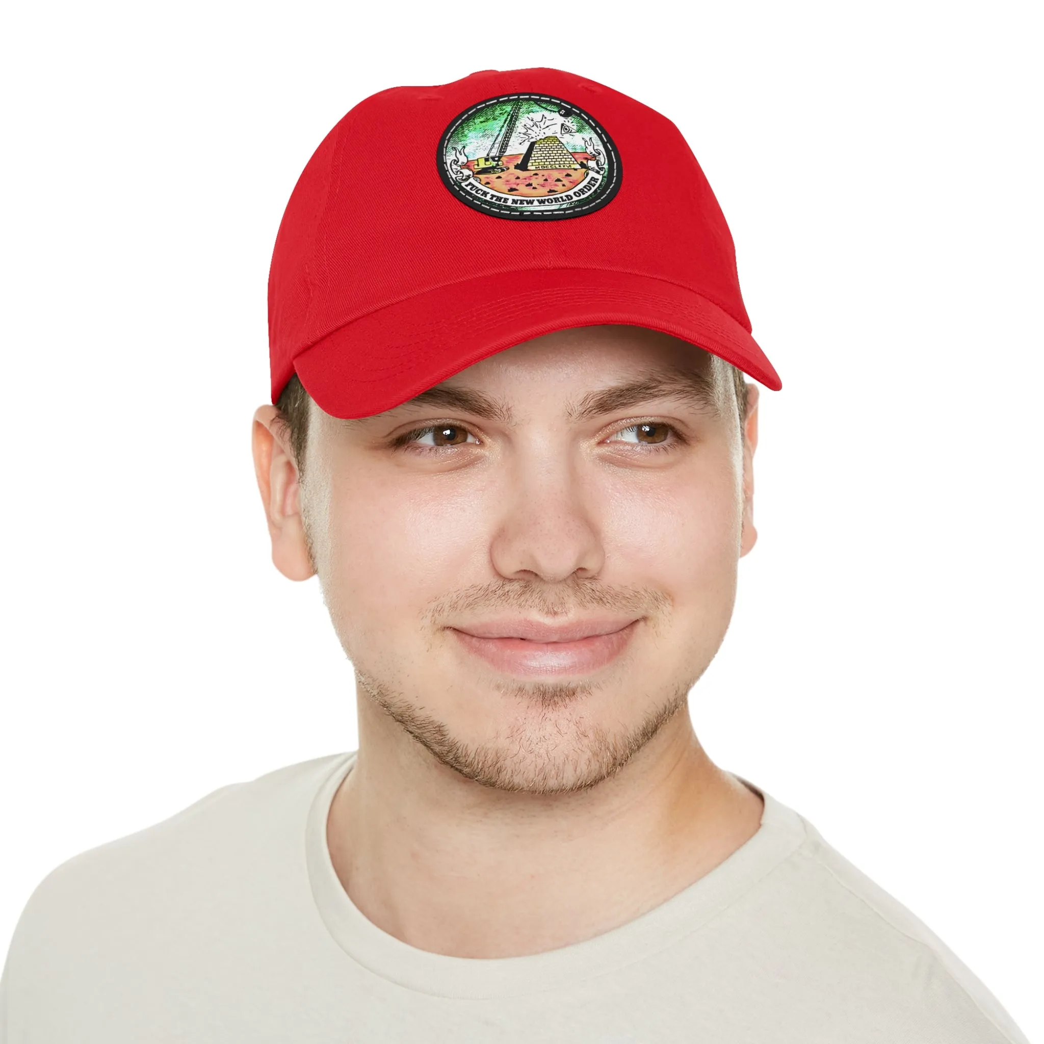 Fuck The New World Order Graphic Round PU Leather Patch Baseball Cap